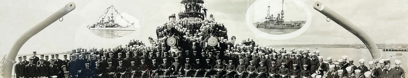 "USS Oregon - San Diego, CA" 1898 Gelatin Silver Print: "USS Oregon - San Diego, CA" 1898 Gelatin Silver Print 6.5"x32.5" Image 11"x37" Framed. Excellent condition, not examined outside of framing.
