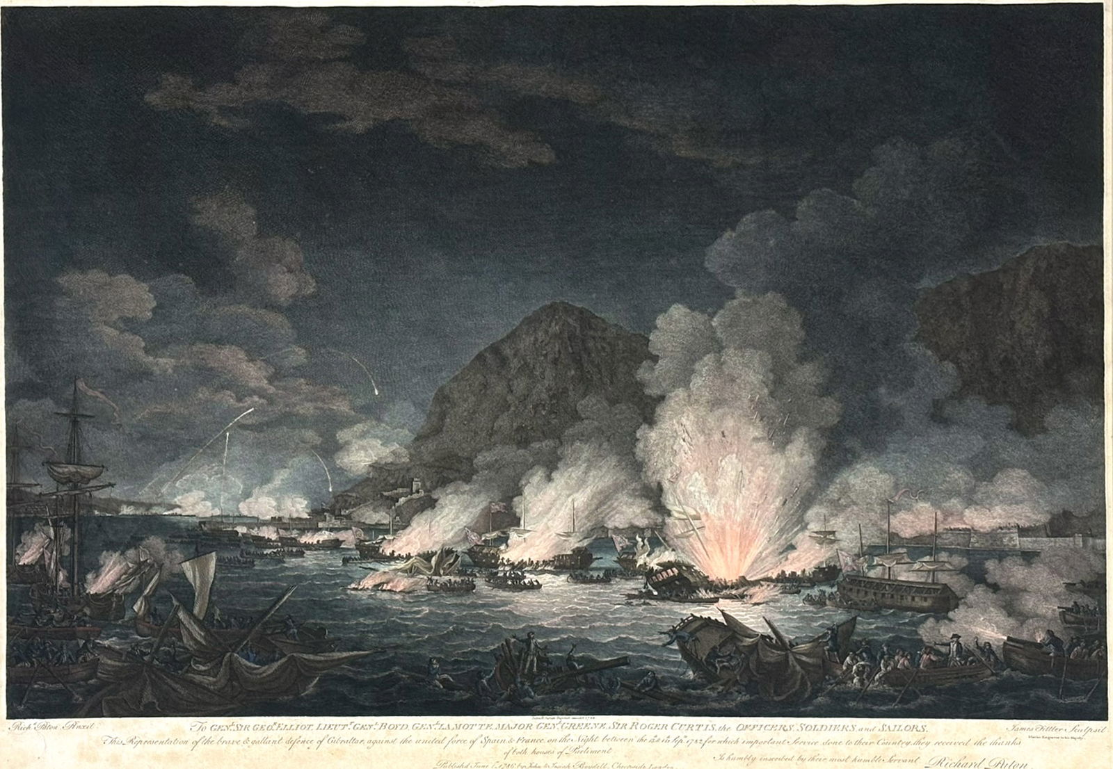 "The Defense of Gibraltar" Colored Engraving by John and Josiah Boydell (1 of 2)