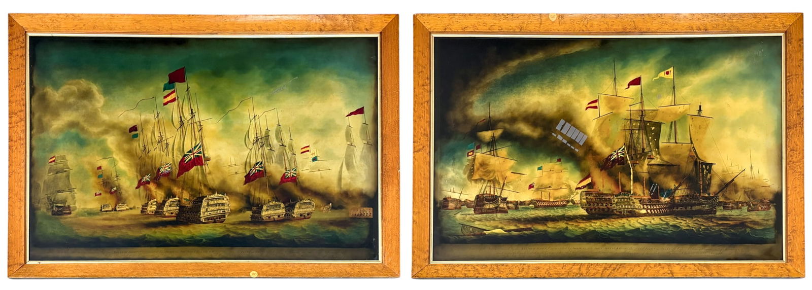 2pc "Battle Scene" Reverse Paintings on Glass: 2pc "Battle Scene" Reverse Paintings on Glass 27"x38.5" Framed Each