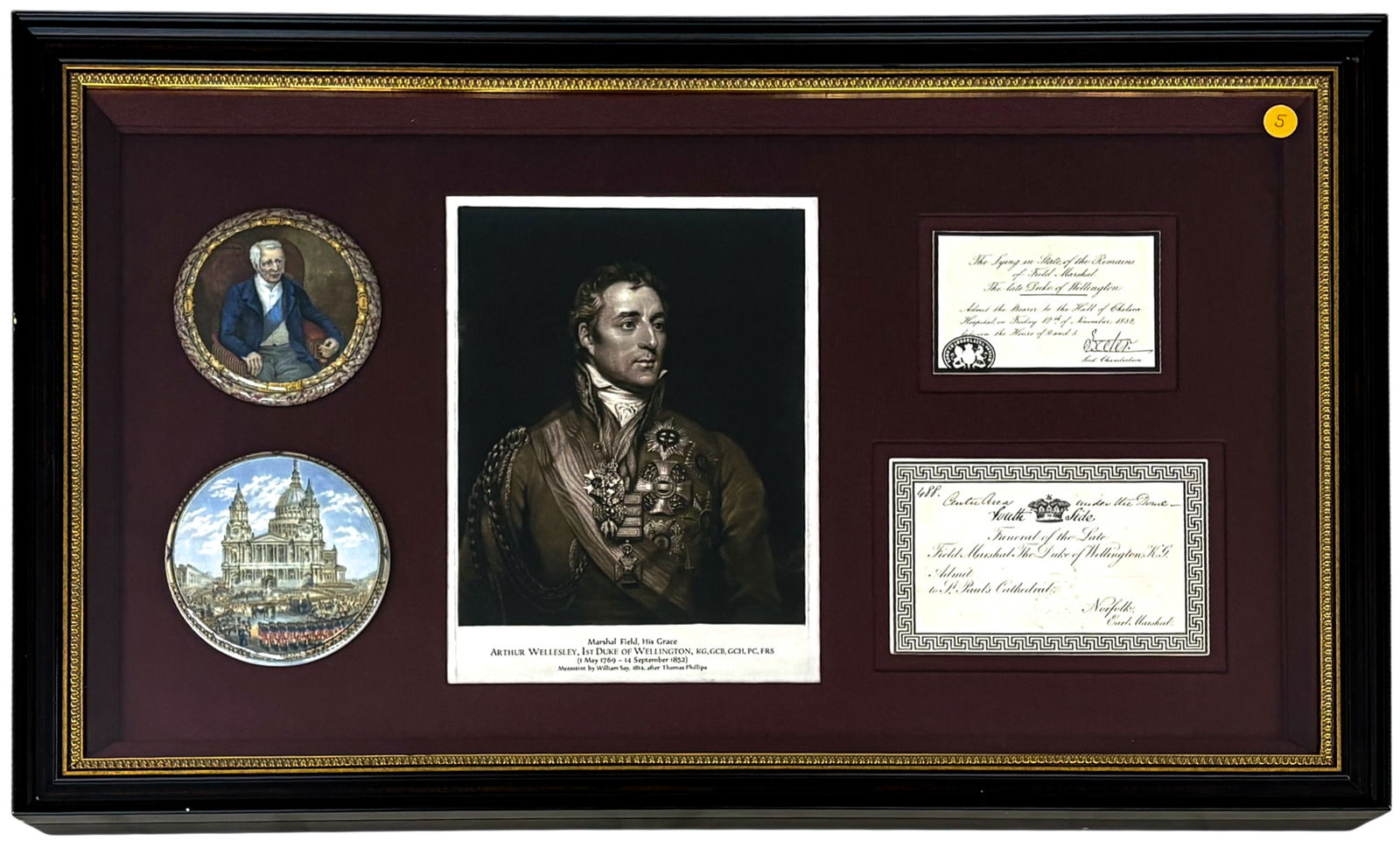 Marshal Field Framed Funeral Inviation, Photo and Painted Ceramics (1 of 1)