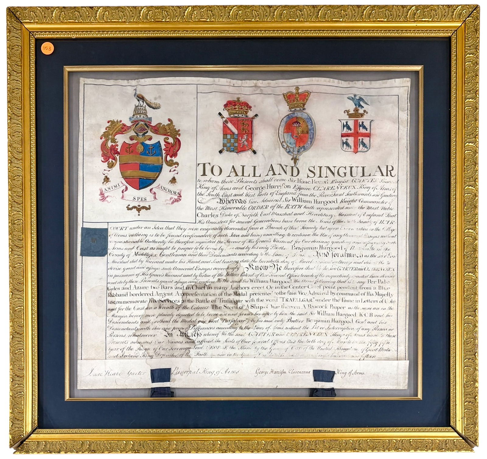 1815 British Grant of Arms Document on Parchment - 2