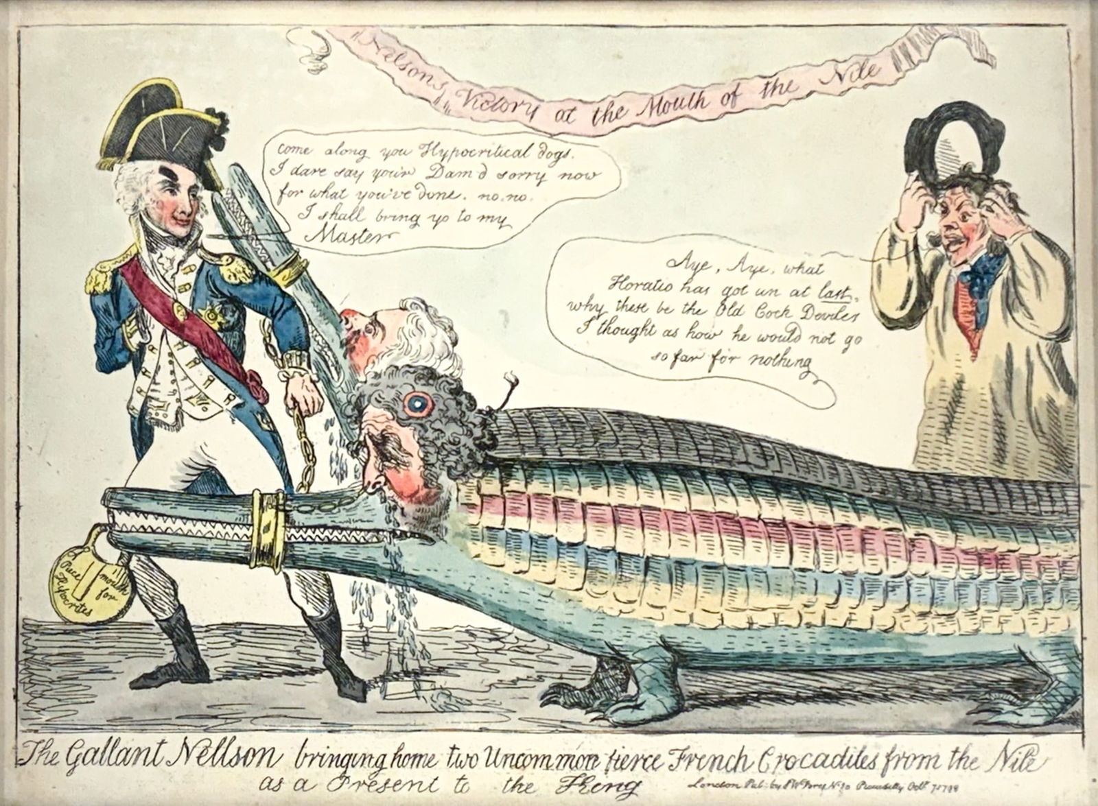 Isaac Cruikshank "The Gallant Nelson..." 1798 Political Cartoon Etching (1 of 2)