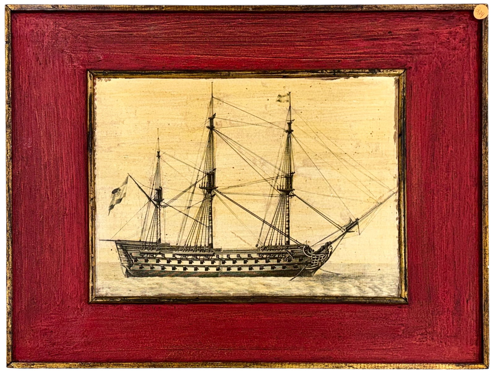 Antique Spanish Navy Ship Etching on Wood (1 of 1)