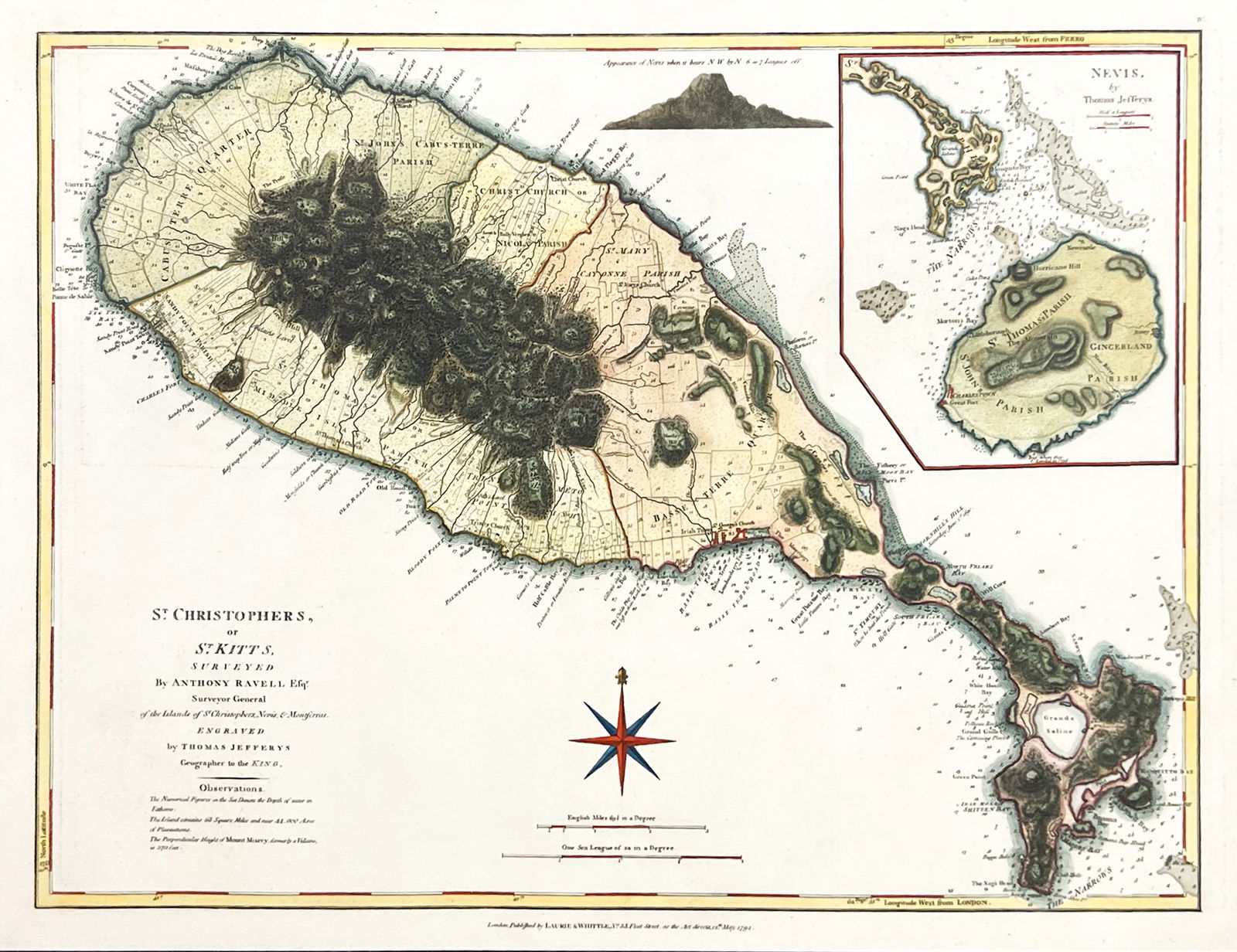 "Saint Christophers, or Saint Kitts" Colored Map Print (1 of 2)
