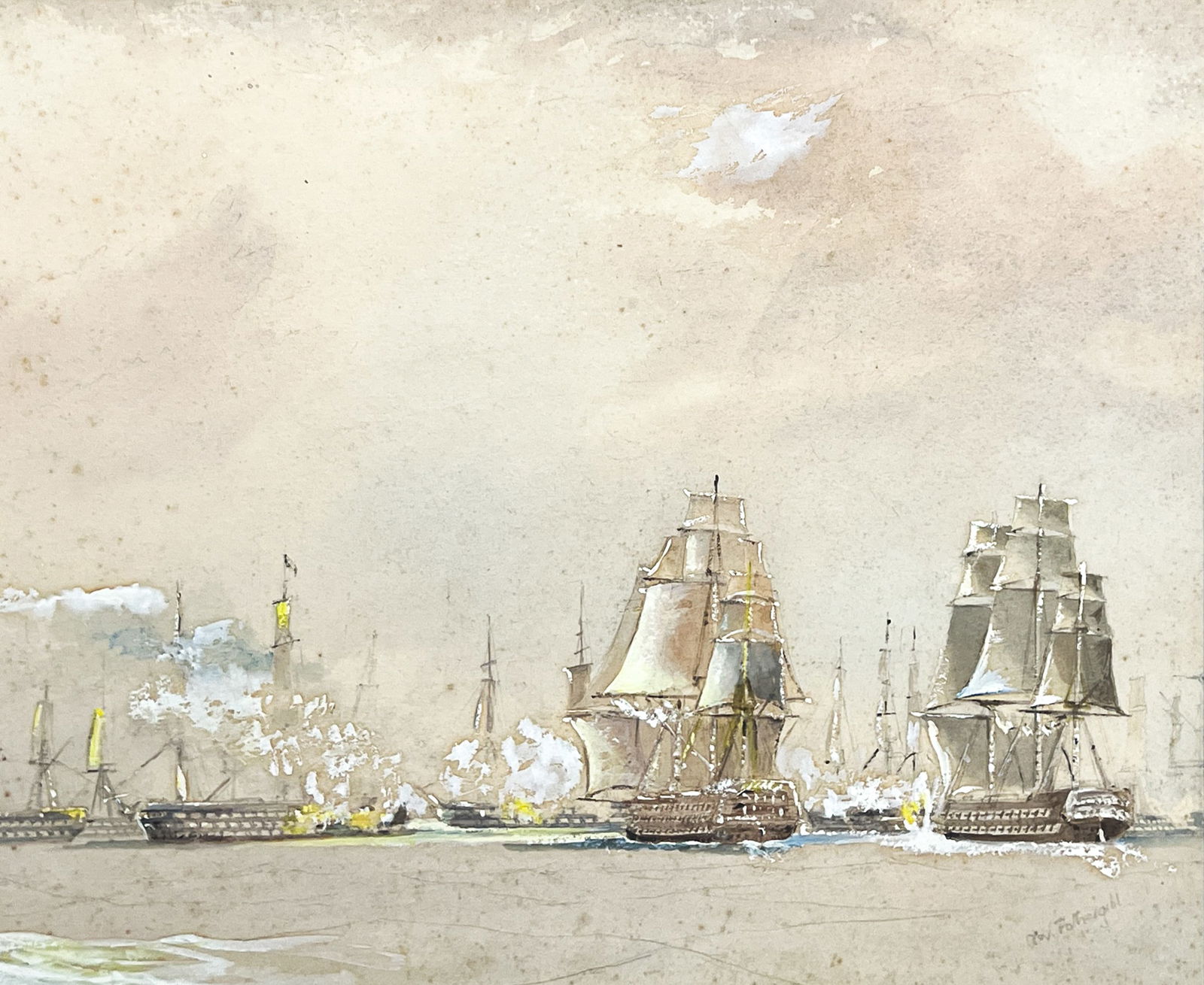 Charles William Fothergill "The Fleet" Gouache on Paper (1 of 2)