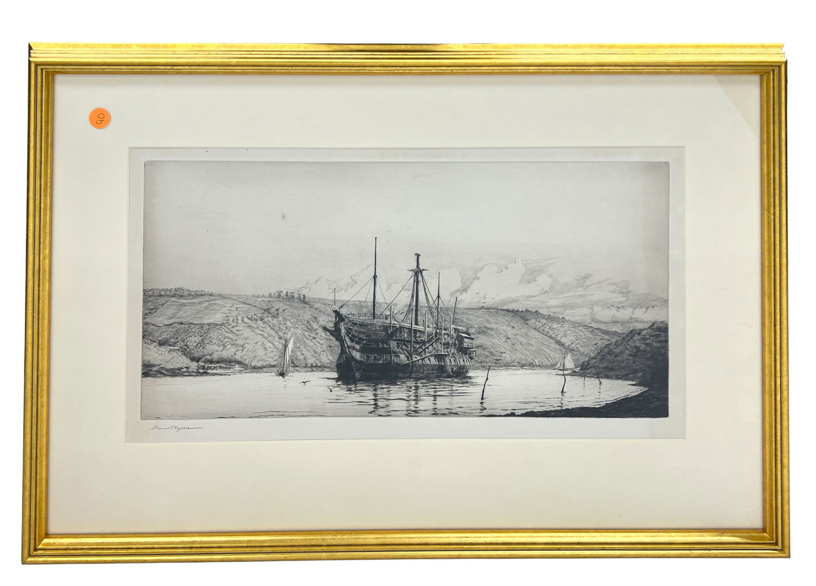Harold Wyllie "His Majesty's Ship Royal William..." Etching - 2