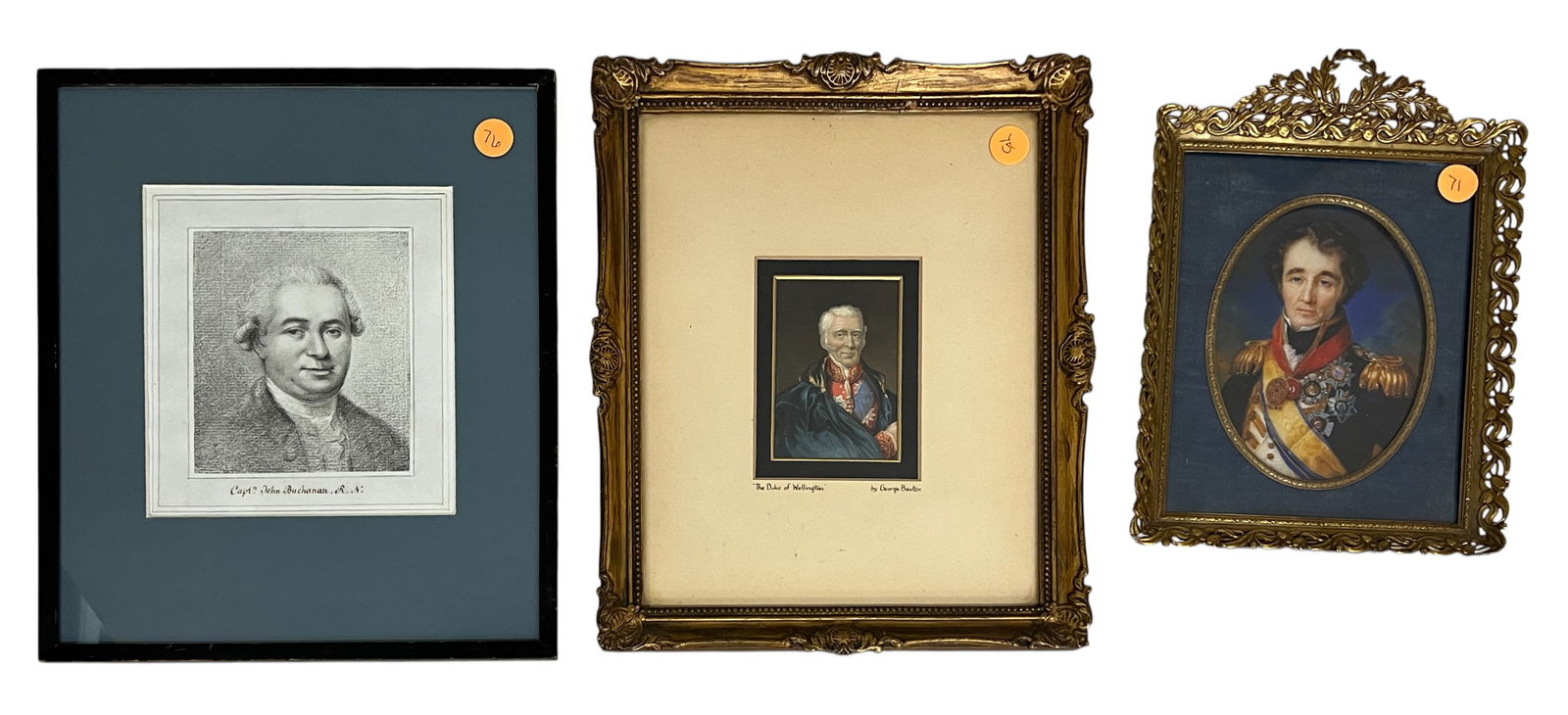 3pc British Military Officer Portraits: 3pc British Military Officer Portraits 11.5"x10" Largest Framed