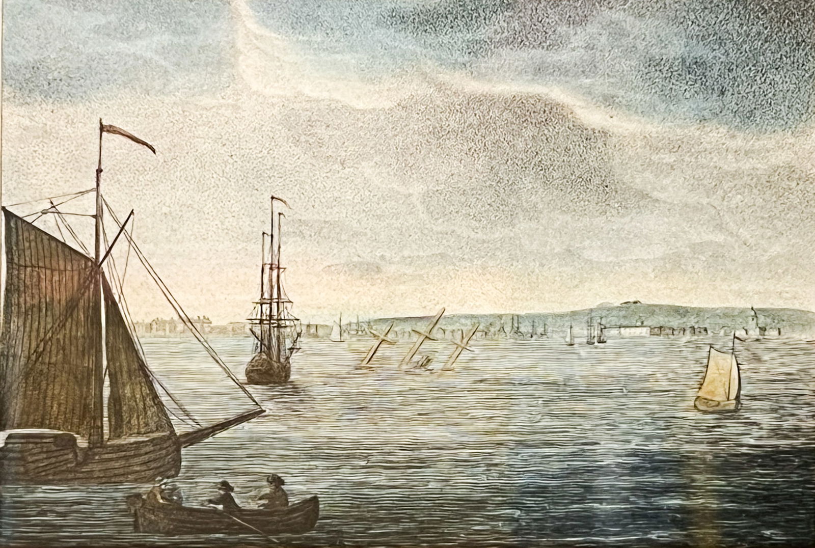 William Russell Birch "View of Portsmouth..." 1789 Hand Colored Etching (1 of 2)