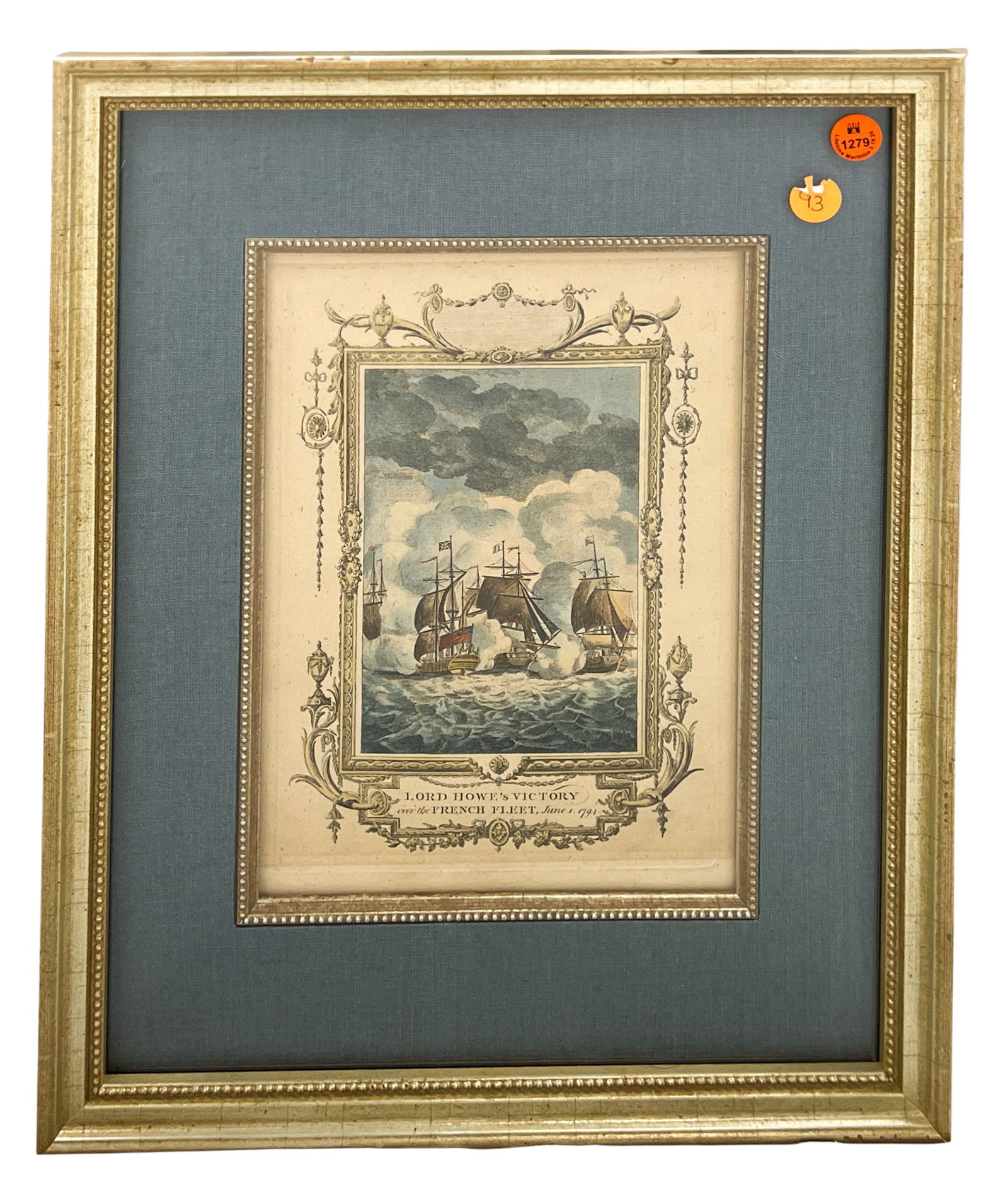 Antique "Lord Howe's Victory Over the French Fleet June 1, 1794" Hand Colored Etching - 2