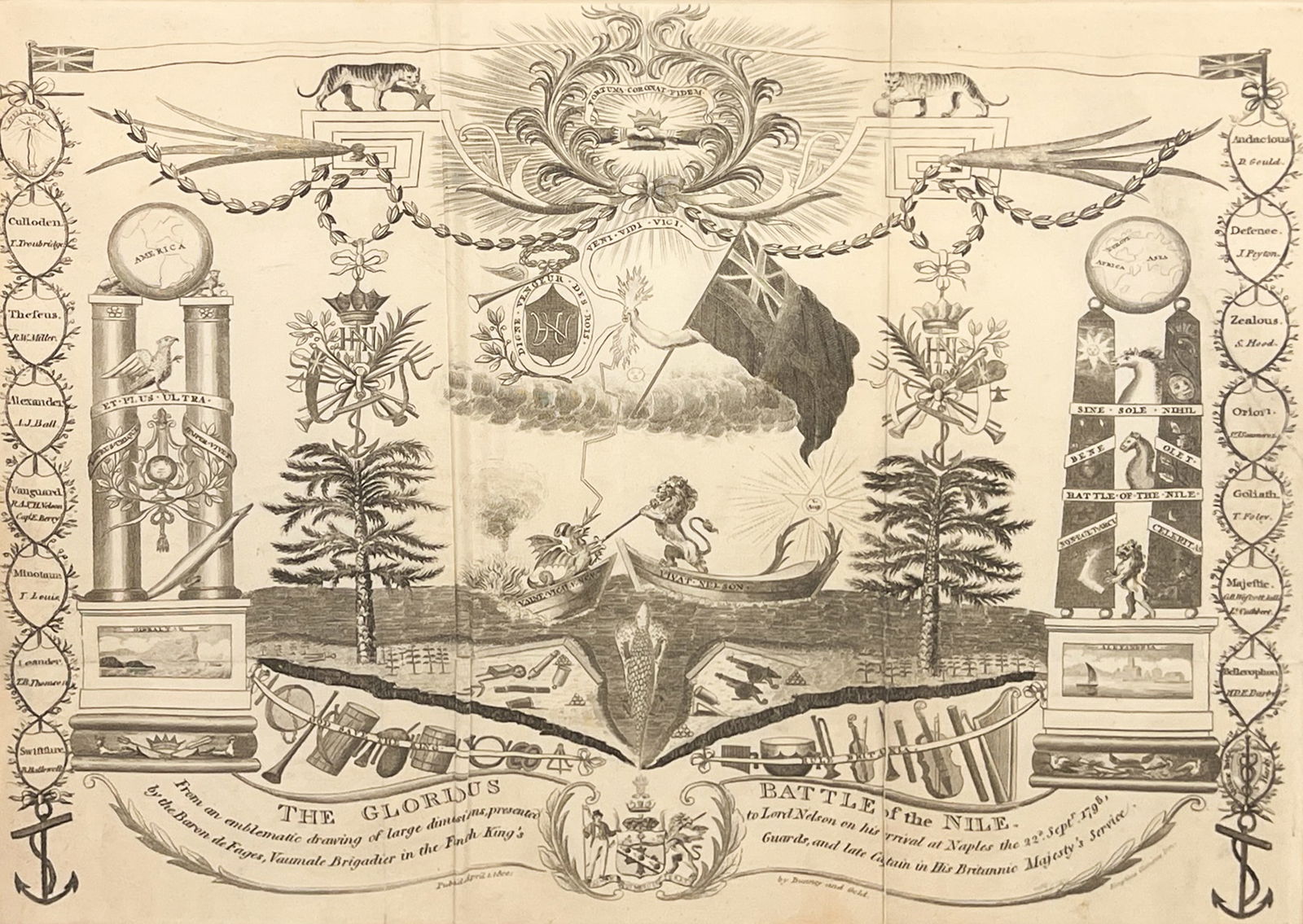 Antique The Naval Chronicle "The Glorious Battle of the Nile" Etching: Antique The Naval Chronicle "The Glorious Battle of the Nile" Etching 10"x13" Image 18.5"x21" Framed. Excellent condition, not examined outside of framing.