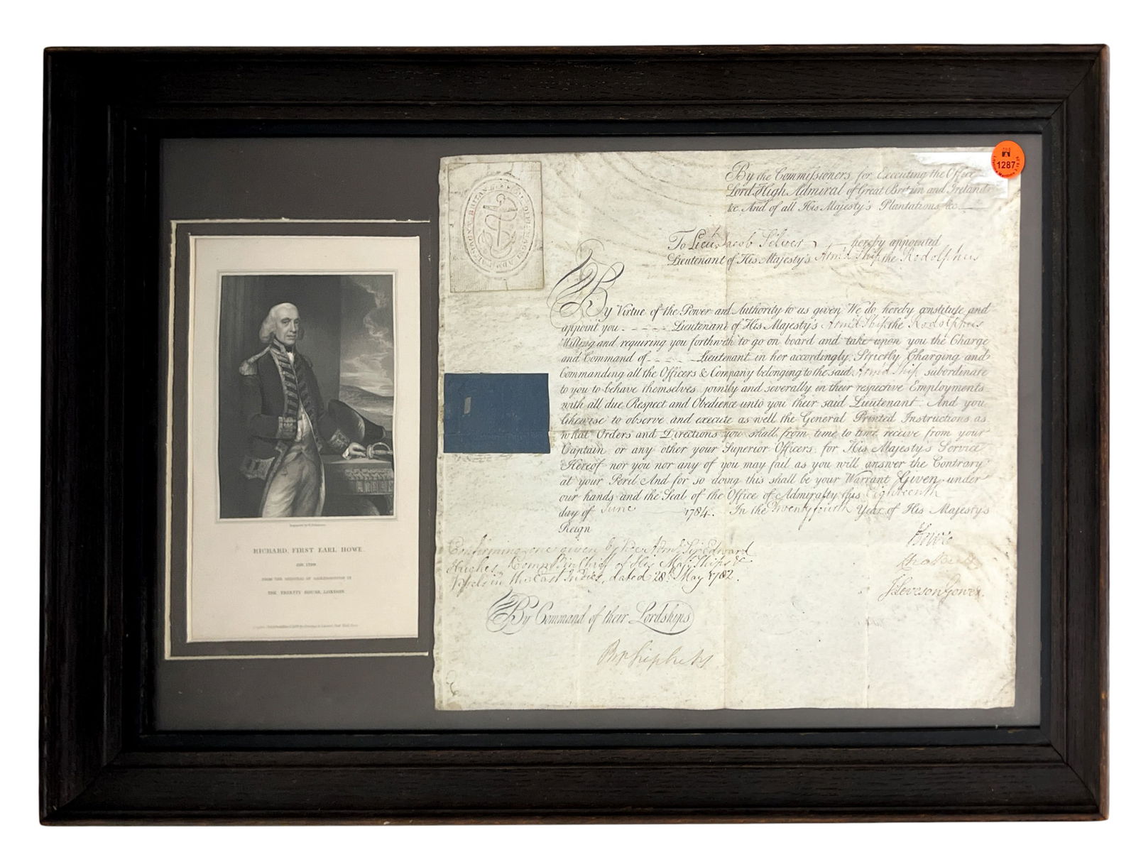 Antique Signed Richard Howe Letter & Etching (1 of 1)