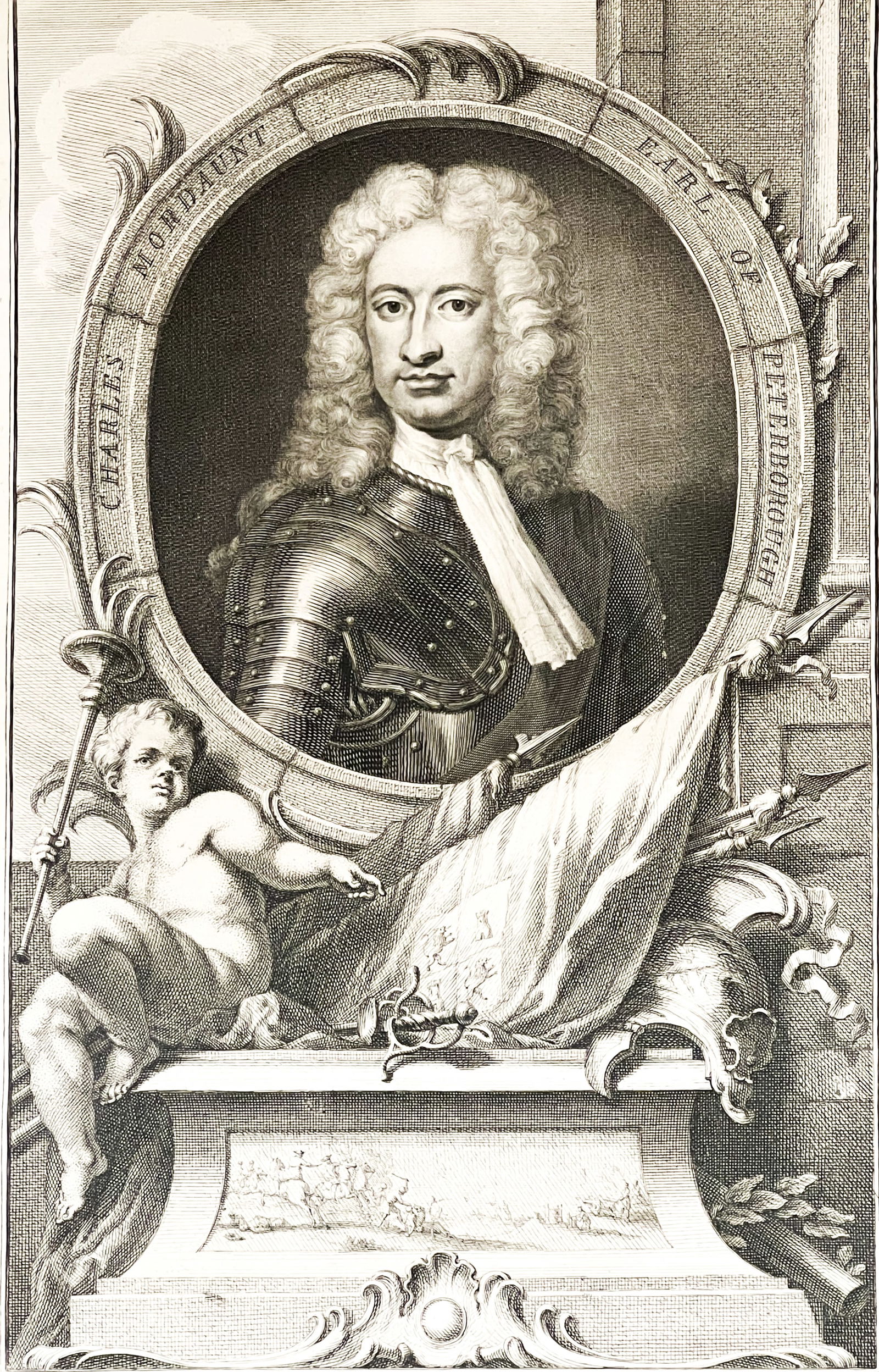 Antique "Charles Mordaunt Earl of Peterborough" Etching: Antique "Charles Mordaunt Earl of Peterborough" Etching 15"x10" Image 20.5"x15" Framed. Excellent condition, not examined outside of framing.