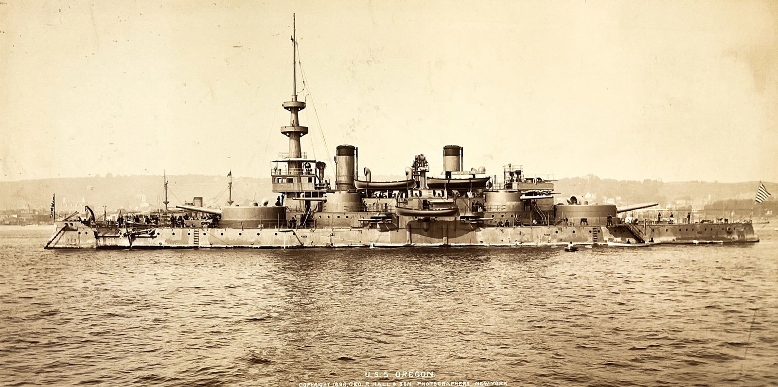 Antique USS Oregon Photograph: Antique USS Oregon Photograph 9"x17.5" Image 13"x22" Matted. Excellent condition.