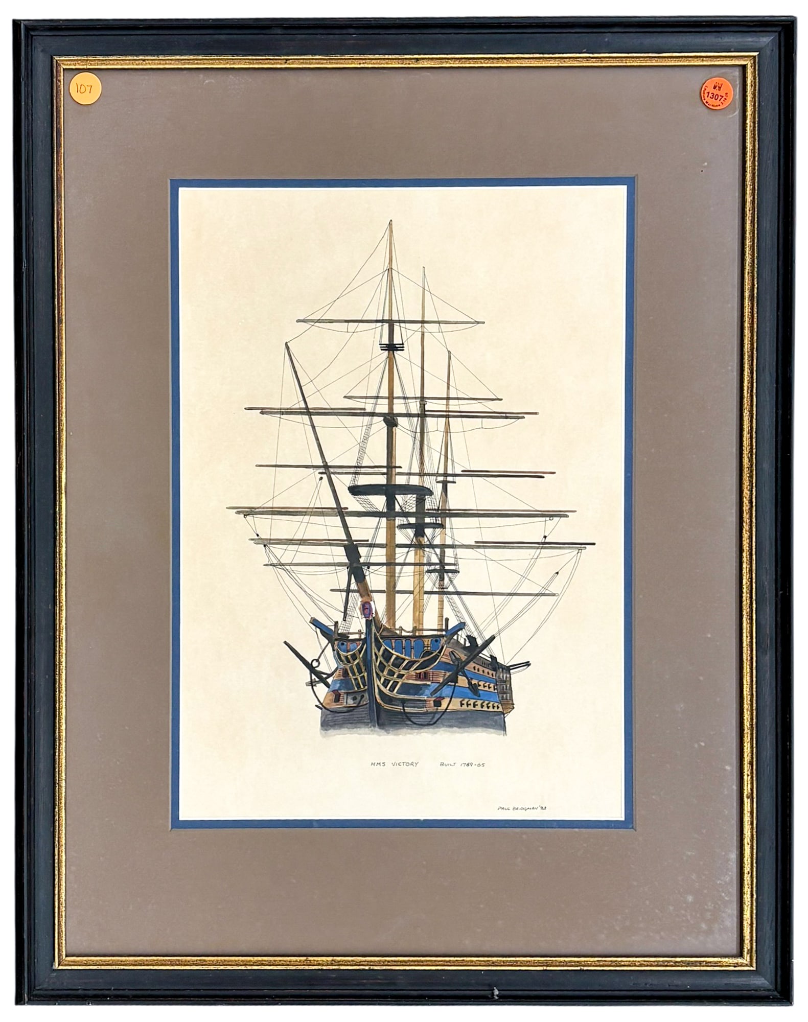 Paul Bridgman "HMS Victory Built 1759-65" 1982 Watercolor & Ink on Paper - 2