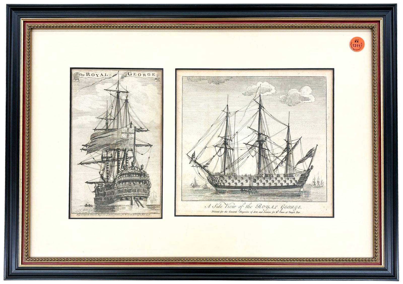 "The Royal George" & "A Side View of the Royal George" Antique Framed Etching Diptych: "The Royal George" & "A Side View of the Royal George" Antique Framed Etching Diptych 14"x19.5" Framed. Unsigned. Excellent condition, not examined outside of framing.