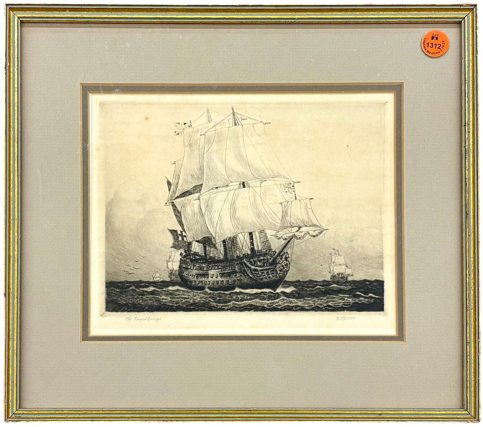 K. Vernon "The Royal George" Drypoint Etching - 2