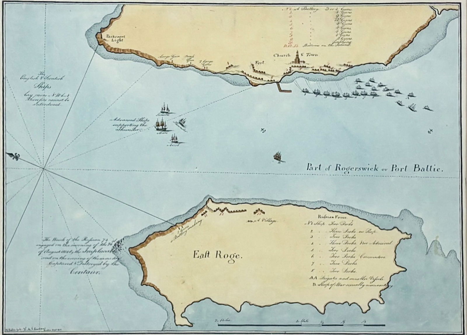 Antique "Part of Rogerswick or Port Battie" 1808 Hand Colored Map Etching (1 of 2)