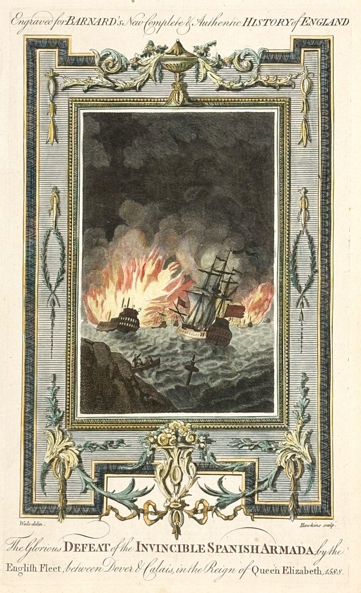 George Hawkins "The Glorious Defeat..." Antique Hand Colored Engraving (1 of 2)