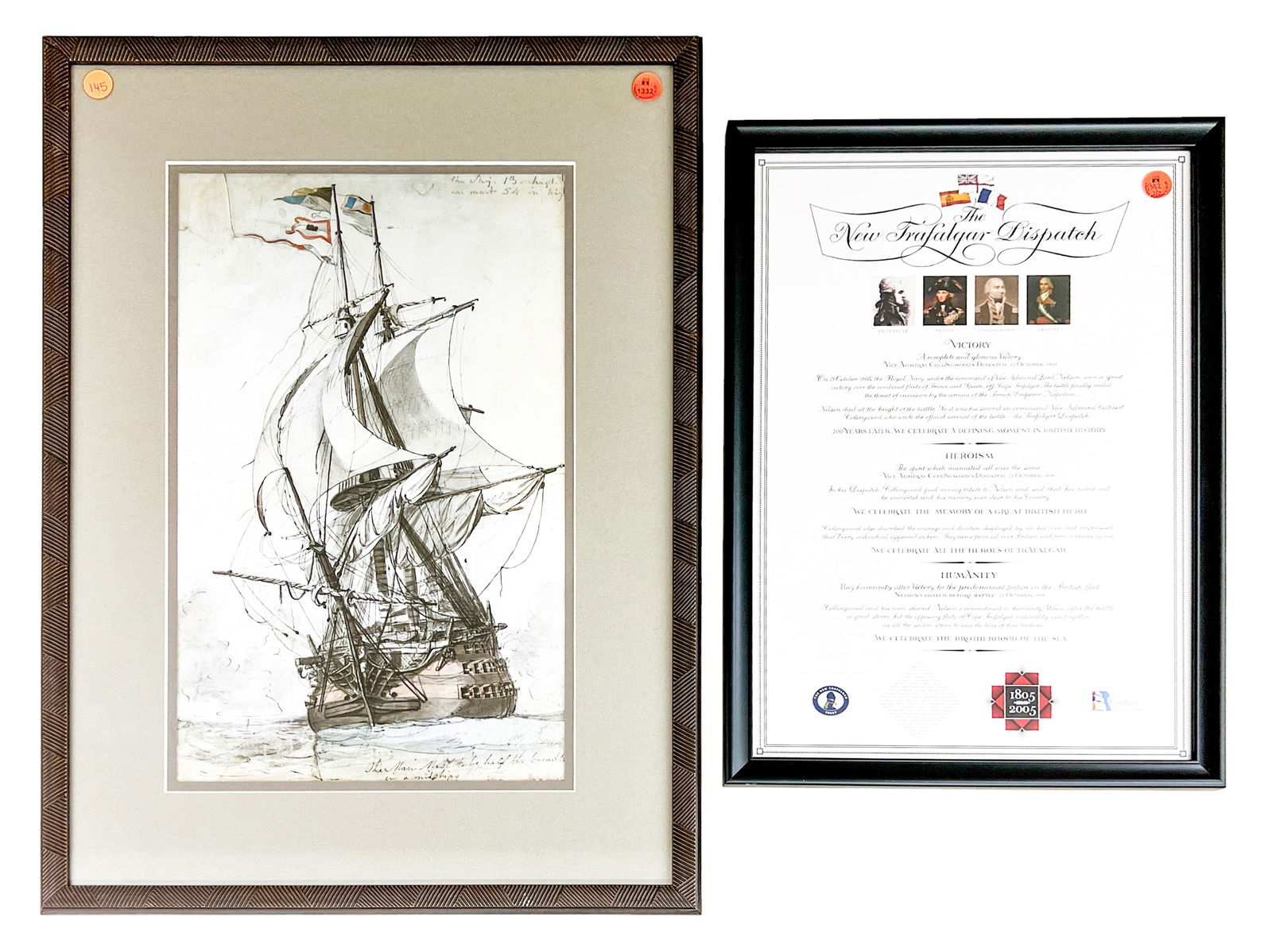 2pc La Montagne & The New Trafalgar Dispatch Prints: 2pc La Montagne & The New Trafalgar Dispatch Prints 24"x17" Largest Framed