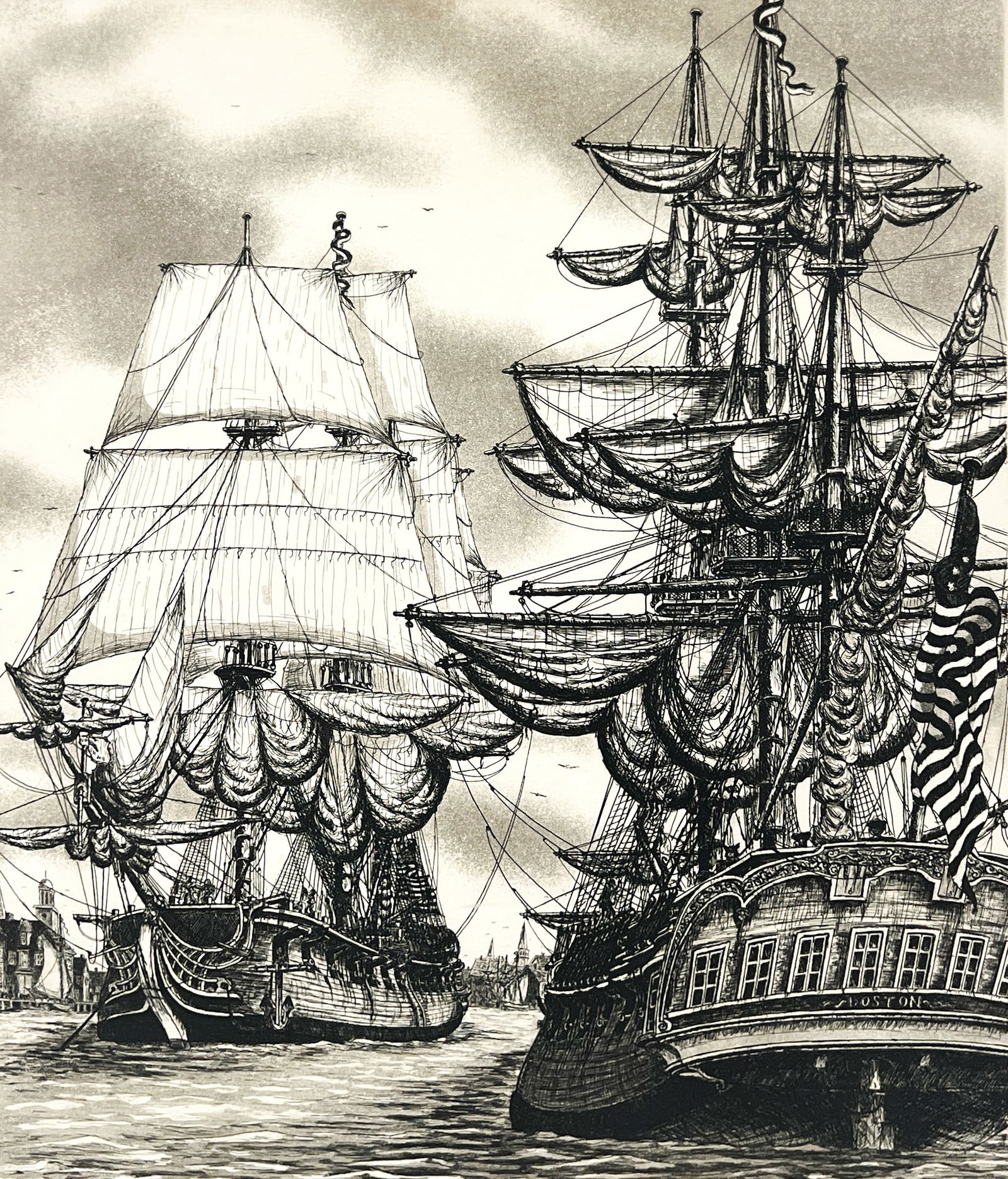 Alan Jay Gaines "The Hancock in Boston" 1980 Etching: Alan Jay Gaines (b. 1942 American) "The Hancock in Boston" 1980 Etching 18.5"x14.5" Image 26"x22.5" Framed. Pencil signed lower right. Excellent condition, not examined outside of framing.