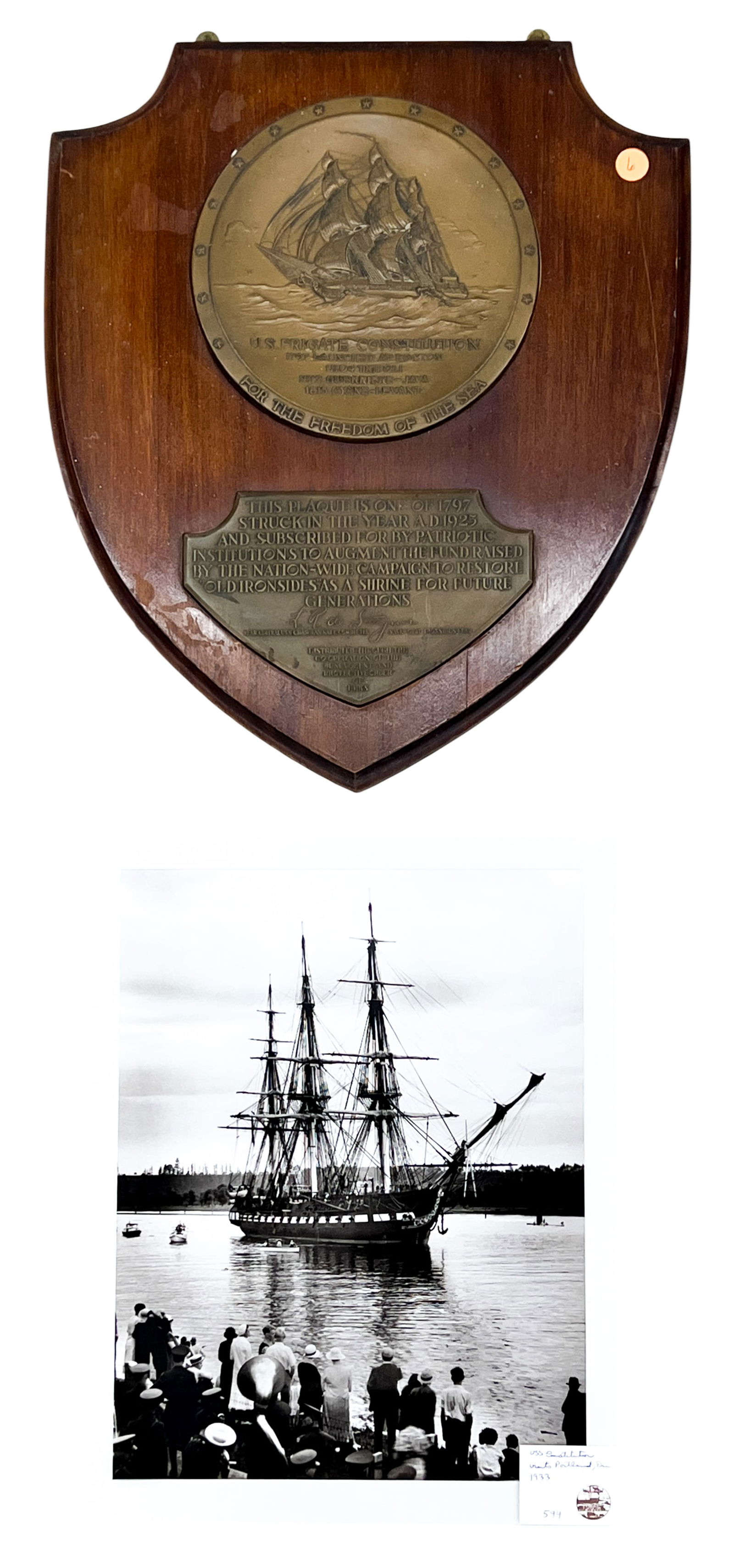 2pc USS Constitution Plaque & Photo Reproduction: 2pc USS Constitution Plaque & Photo Reproduction 17"x15" Largest