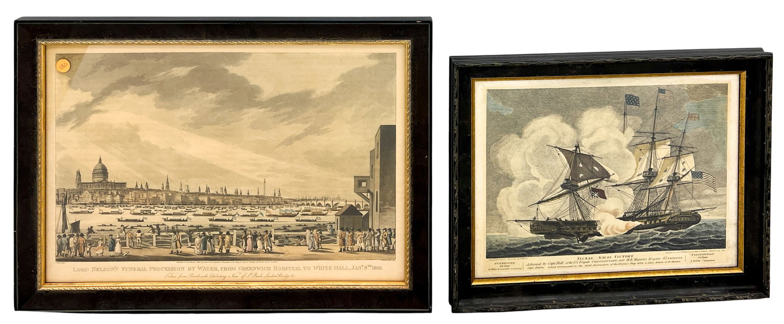 2pc "Lord Nelson's Funeral Procession by Water" & "Signal Naval Victory" Prints: 2pc "Lord Nelson's Funeral Procession by Water" & "Signal Naval Victory" Prints 16.5"x23" Largest Framed