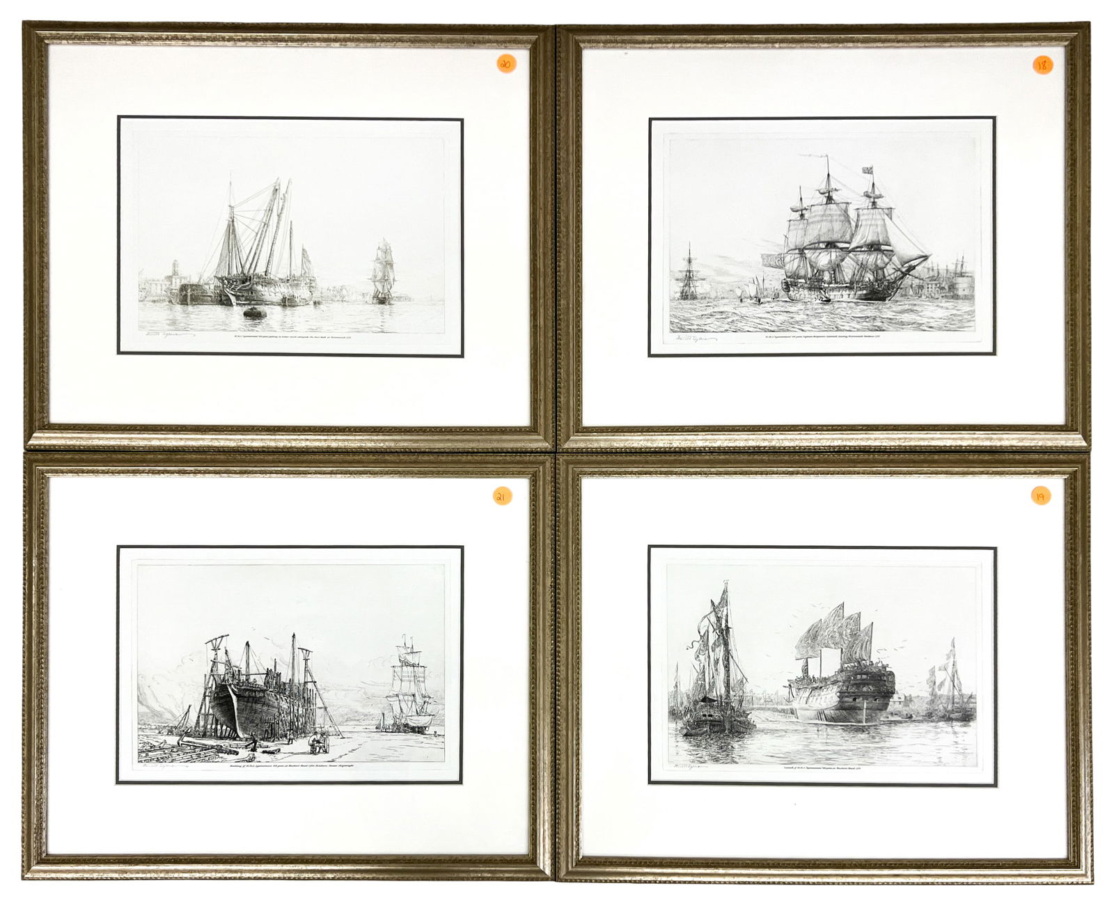 4pc Harold Wyllie Ship Etchings (1 of 1)
