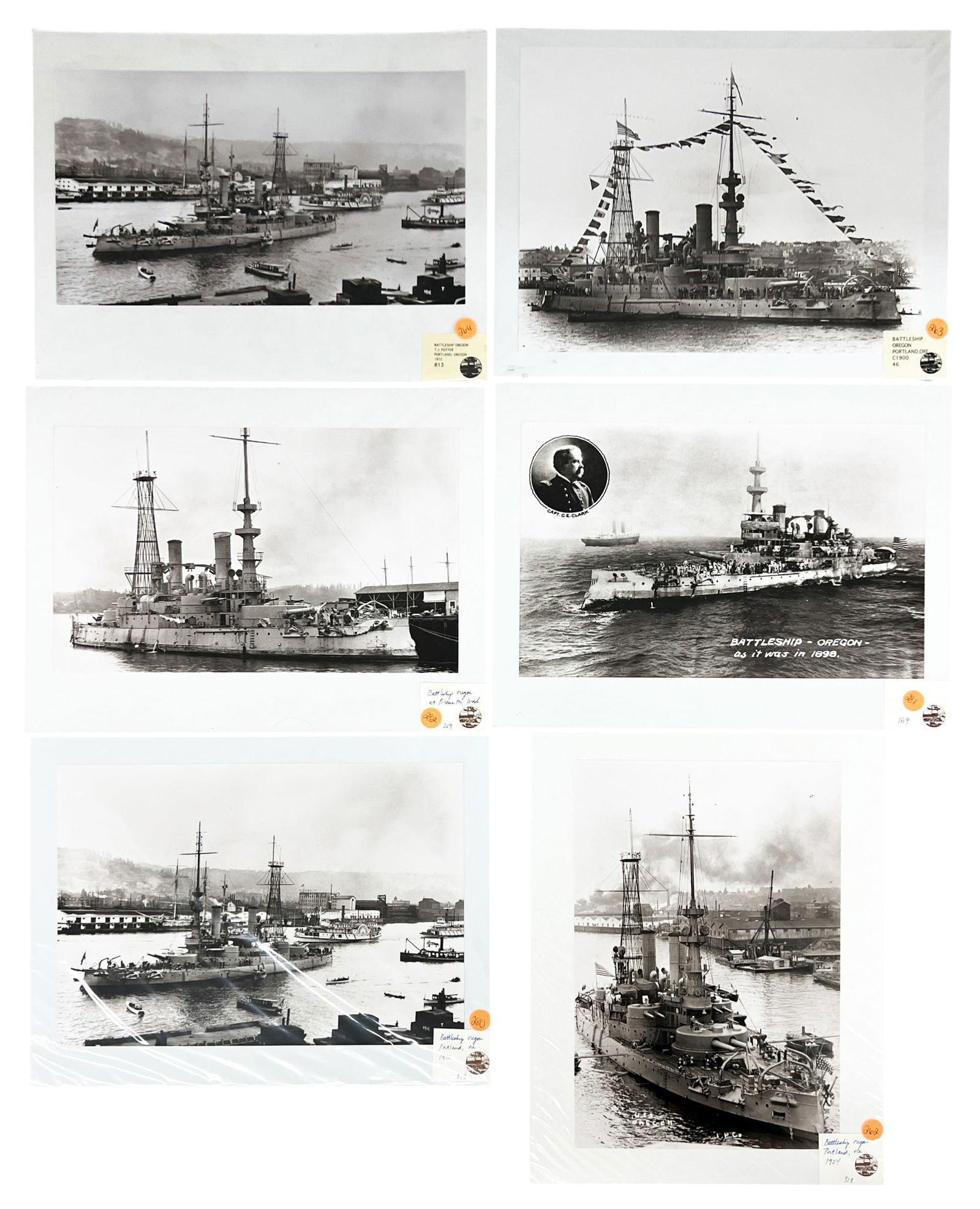 6pc USS Oregon Photo Reproductions: 6pc USS Oregon Photo Reproductions 11"x14" Matted Each