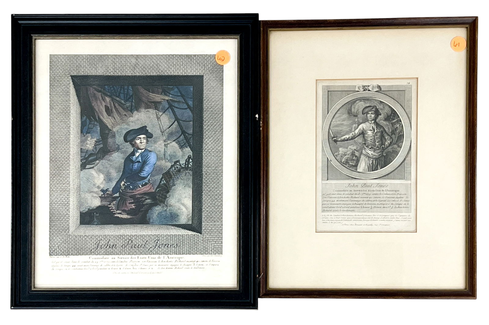 2pc John Paul Jones Etching & Print: 2pc John Paul Jones Etching & Print 15"x12.5" Largest Framed. Excellent condition, not examined outside of framing.