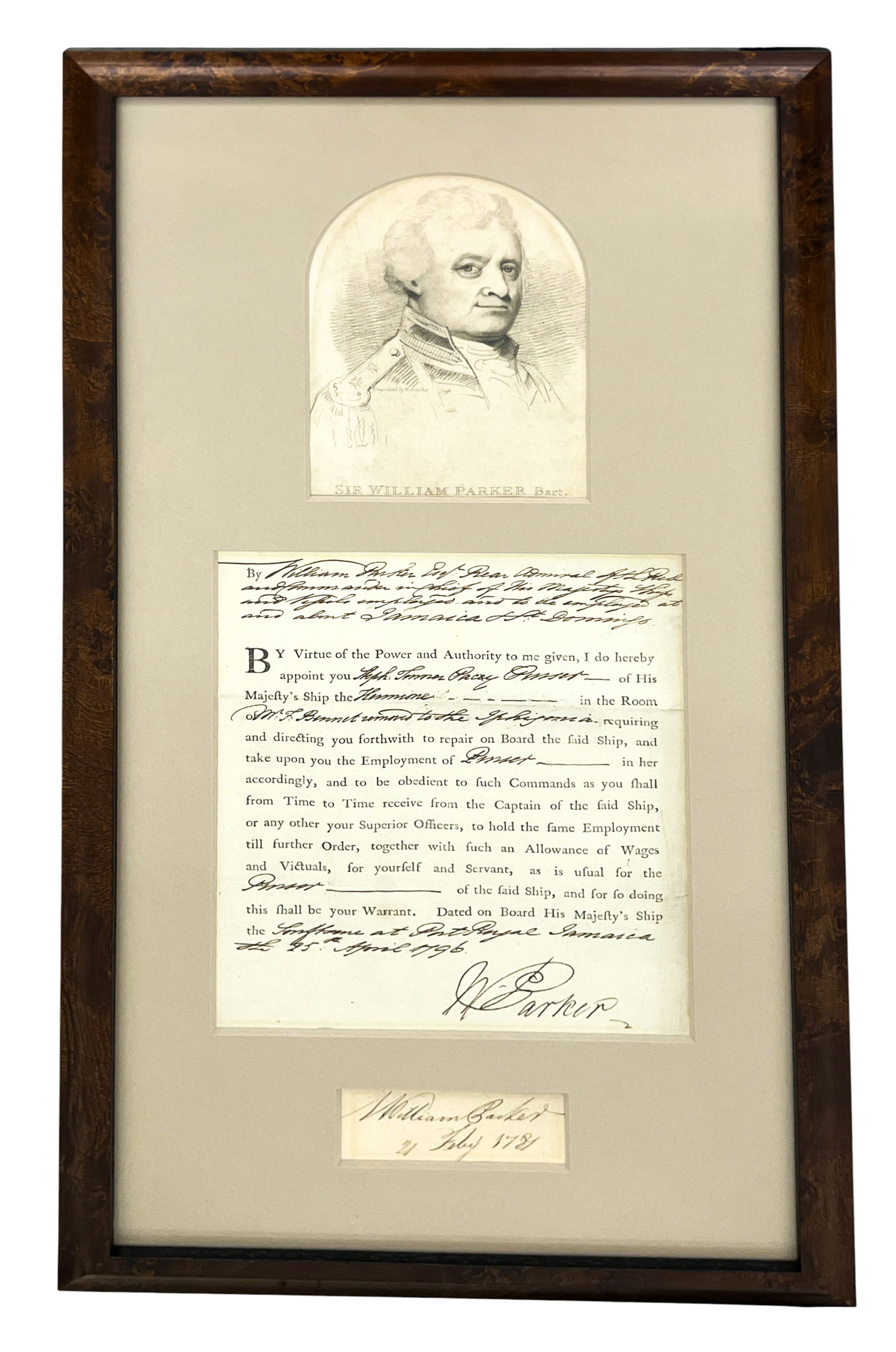 "Sir William Parker" Etching, Signed Letter & Cut Signature Framed Triptych (1 of 1)
