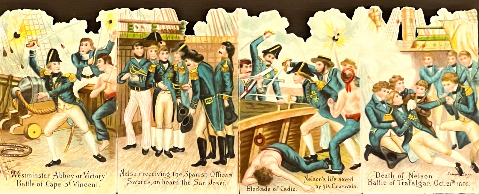 Antique "Admiral Nelson Battle Scene" Paper Cut Out: Antique "Admiral Nelson Battle Scene" Paper Cut Out 11.5"x4.5" Sheet 14"x21.5" Framed. Excellent condition, not examined outside of framing.