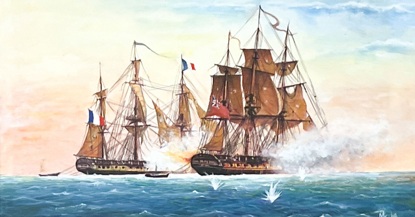 Miguel Groba "Battle: Frigate Seine vs Vengeance" Enhanced Lithograph: Miguel Groba (20th/21st Cent. American) "Battle: Frigate Seine vs Vengeance" Enhanced Lithograph 4"x7.5" Image 14"x17" Framed. Signed lower right. Excellent condition, not examined outside of framing.