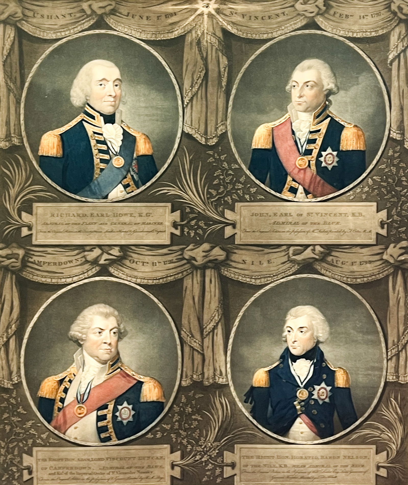 Antique "British Naval Victors" Hand Colored Etching (1 of 2)