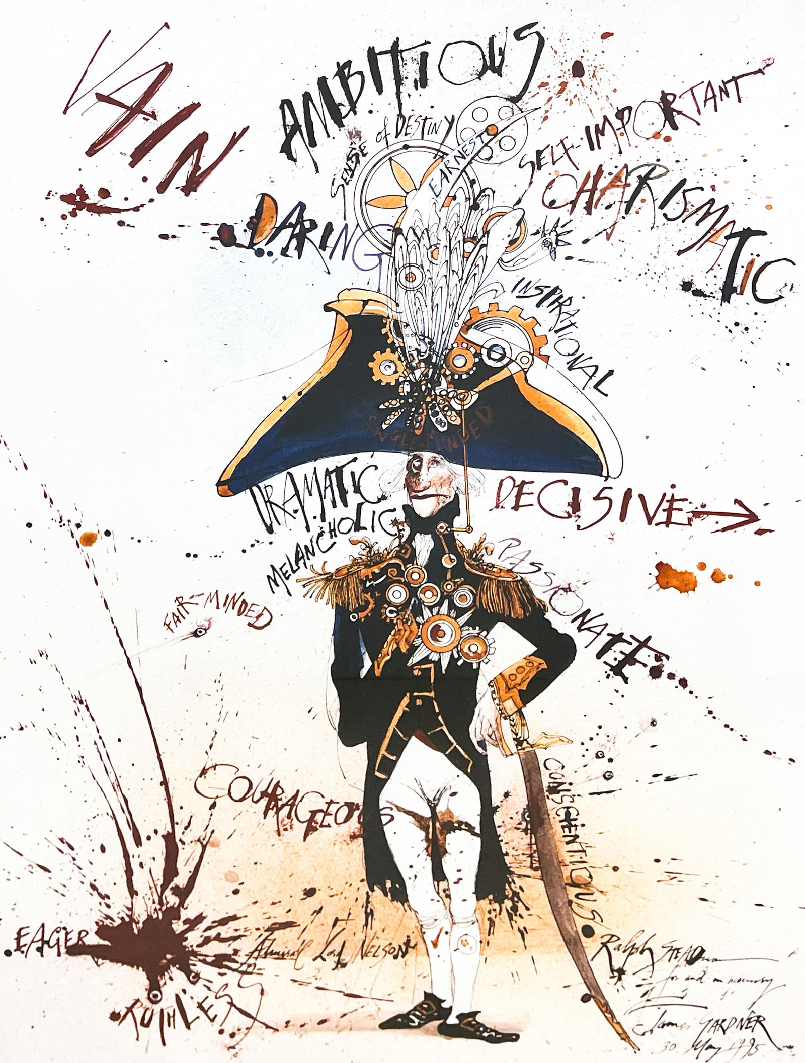 Ralph Steadman "Admiral Lord Nelson" 2005 Lithograph: Ralph Steadman (b. 1936 British) "Admiral Lord Nelson" 2005 Lithograph 35"x26.5" Framed. Signed lower right. Excellent condition, not examined outside of framing.