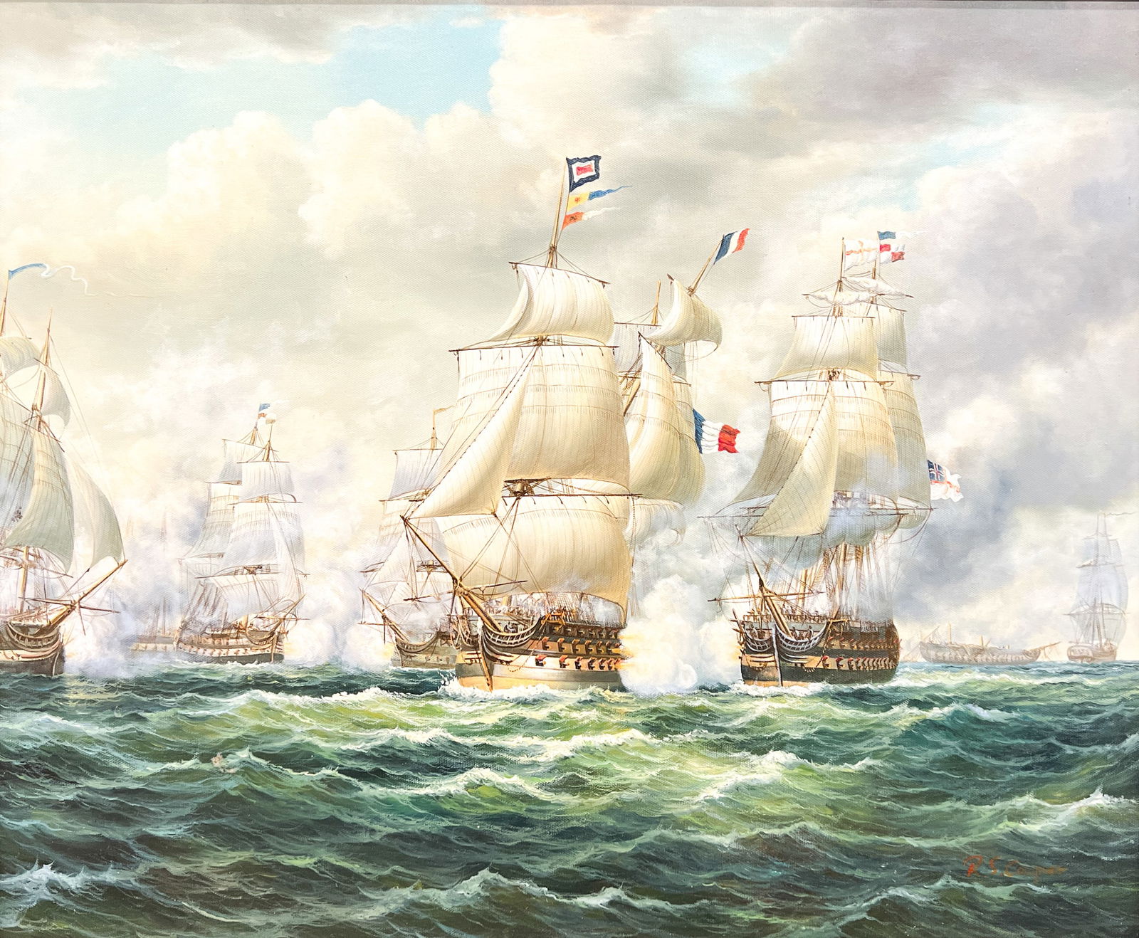 R.S. Cooper "Naval Battle Scene" Oil on Canvas (1 of 2)