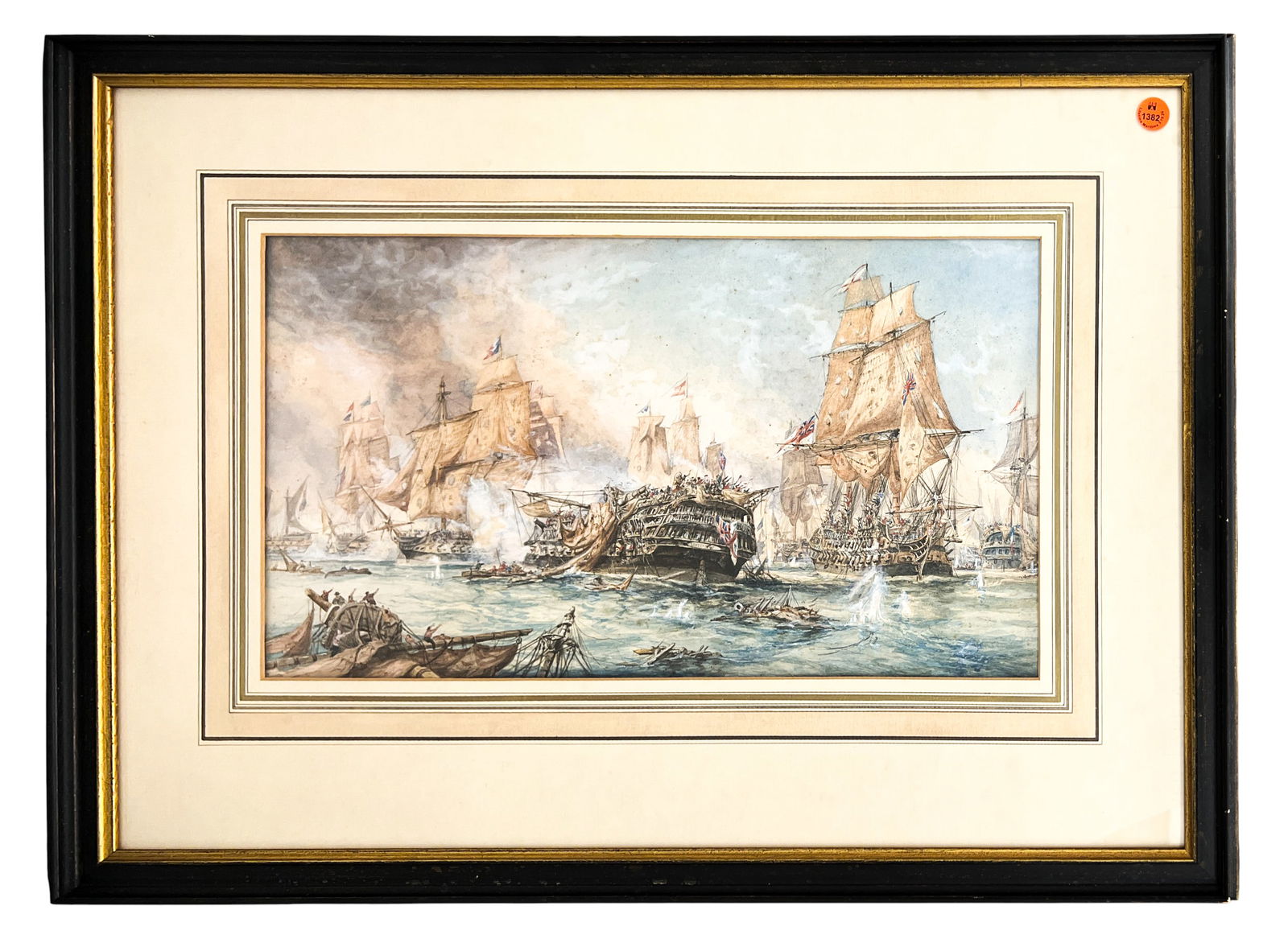 Artist Unknown "Battle of Trafalgar" Antique Watercolor on Paper - 2