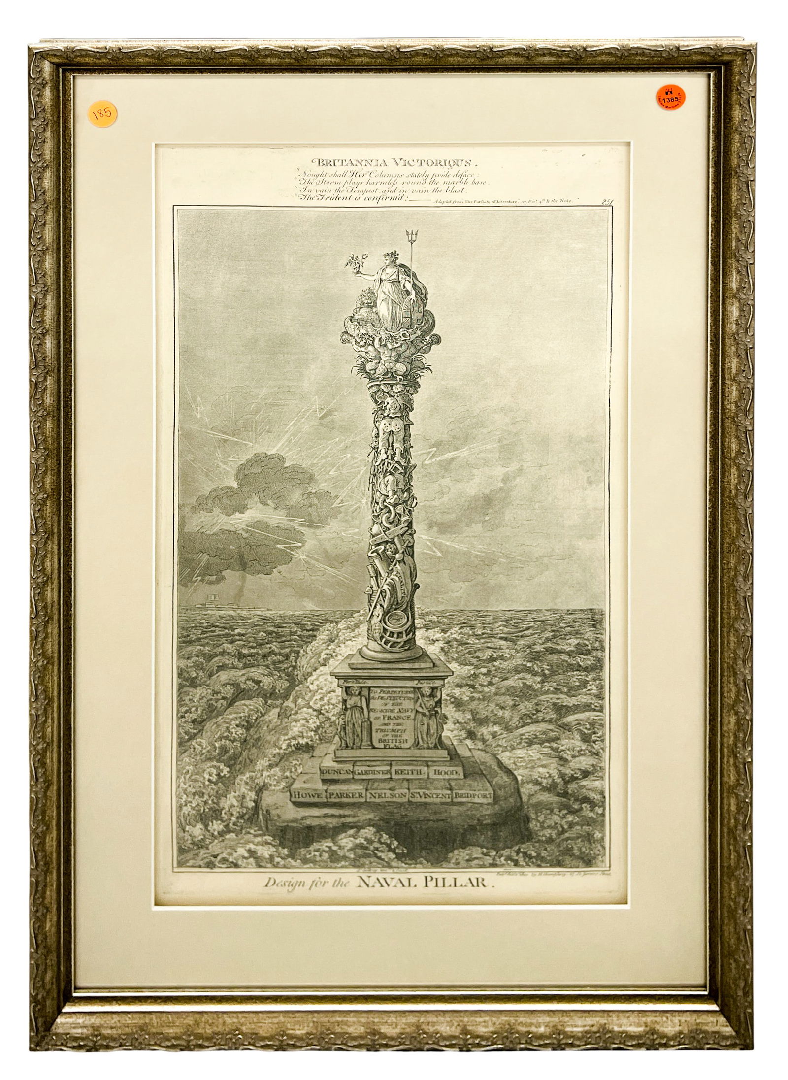 Antique "Design for the Naval Pillar" 1800 Etching - 2