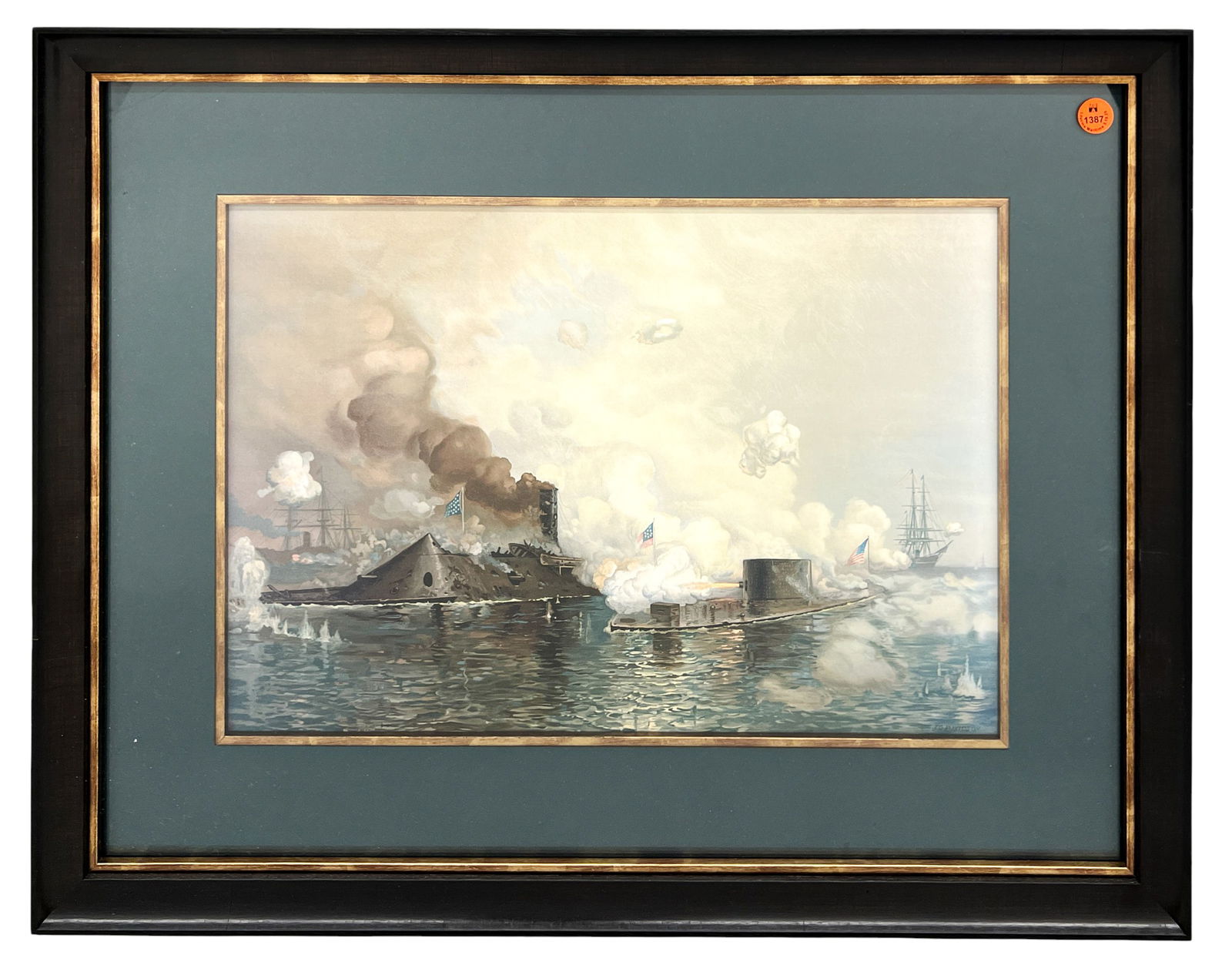 Julian Oliver Davidson "American Naval Battle" Lithograph - 2