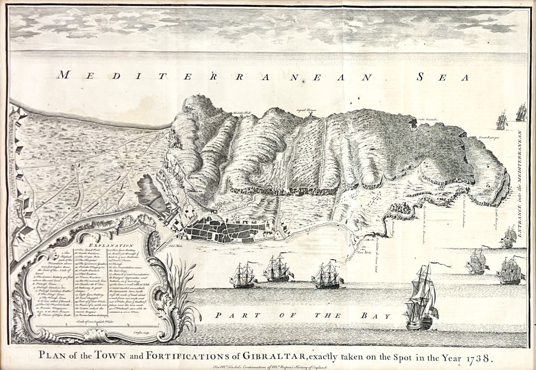 Antique "Plan of the Town and Fortifications of Gibraltar" Map: Antique "Plan of the Town and Fortifications of Gibraltar, Exactly Taken on This Spot in the Year 1738" Map