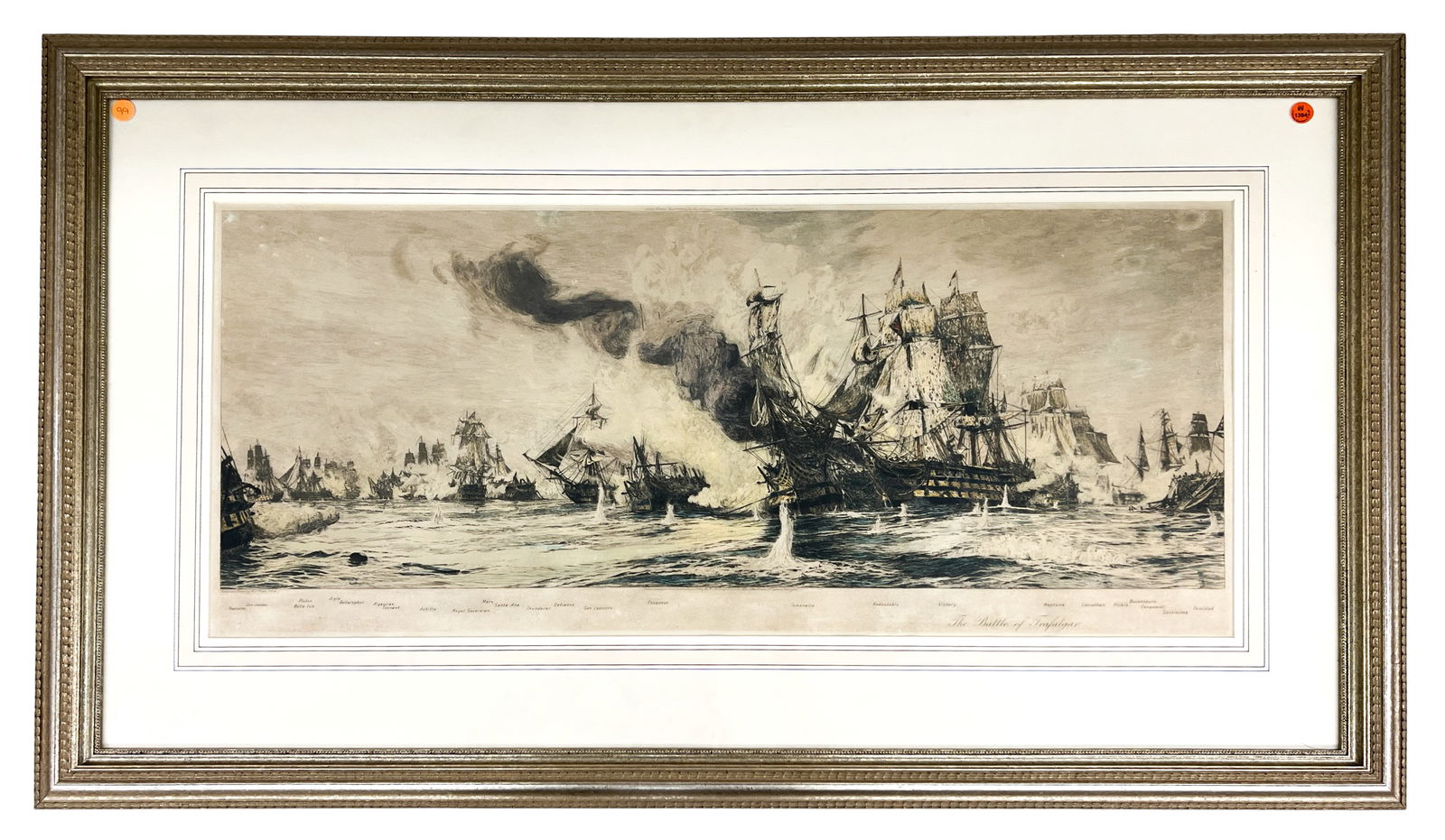Antique "Battle of Trafalgar" Hand Tinted Etching - 2