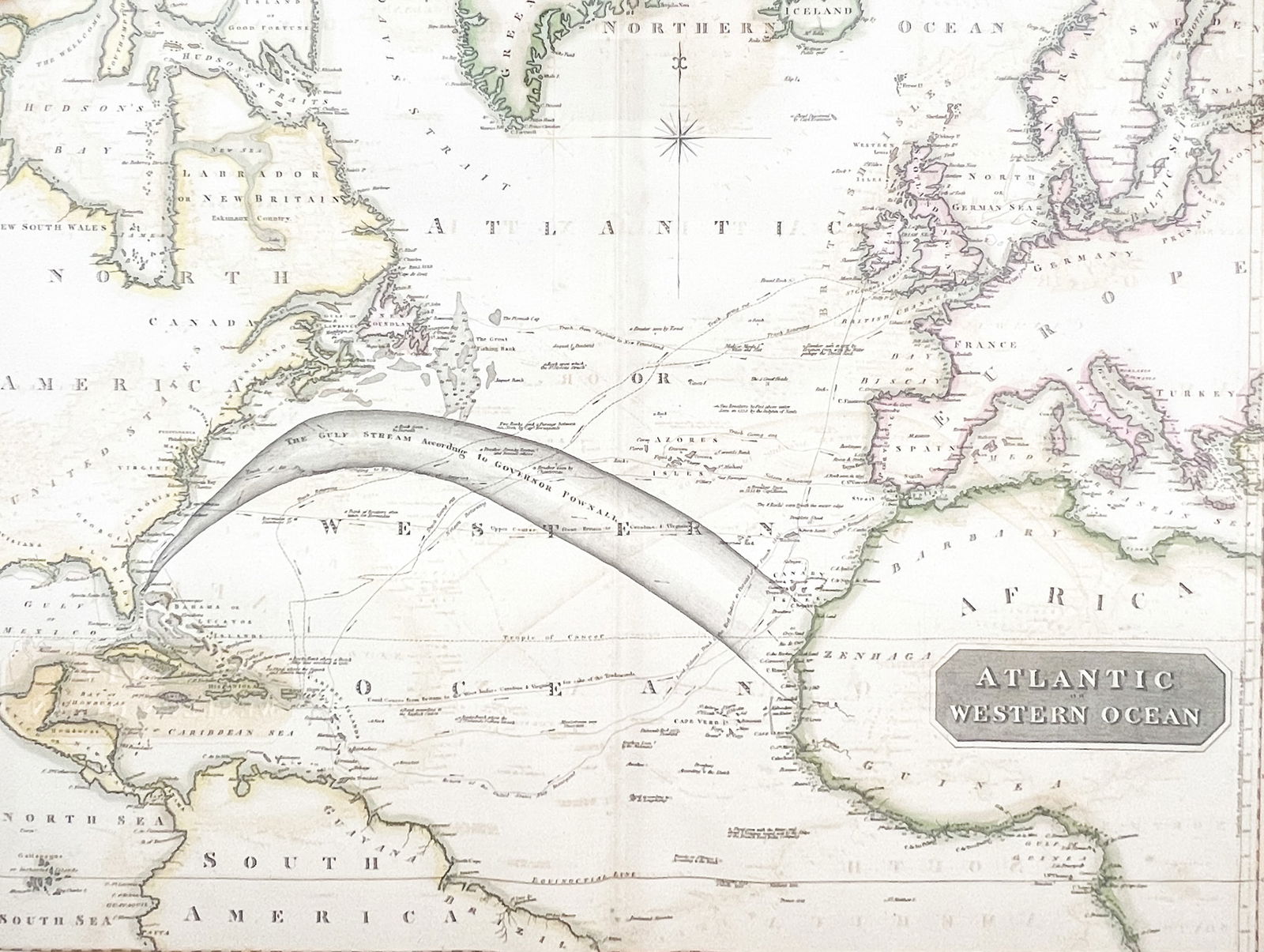 Antique "Atlantic or Western Ocean" Hand Colored Map (1 of 2)