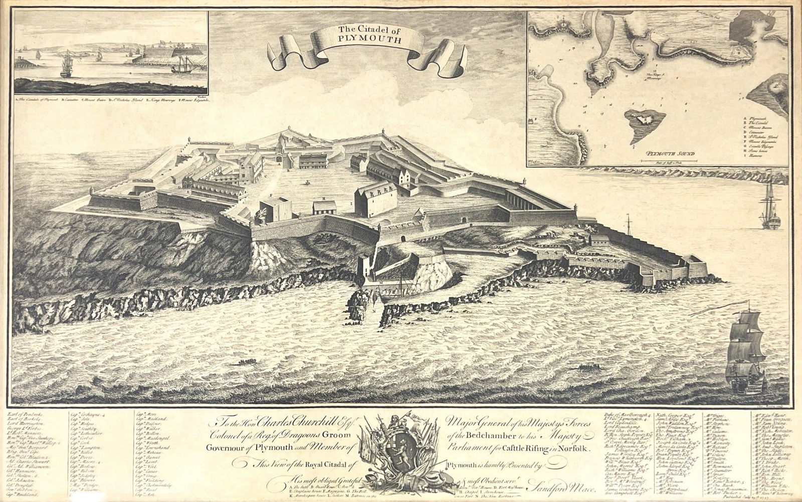Antique "The Citadel of Plymouth" Isometric Map Etching: Antique "The Citadel of Plymouth" Isometric Map Etching 20.5"x30" Framed. Excellent condition, not examined outside of framing.
