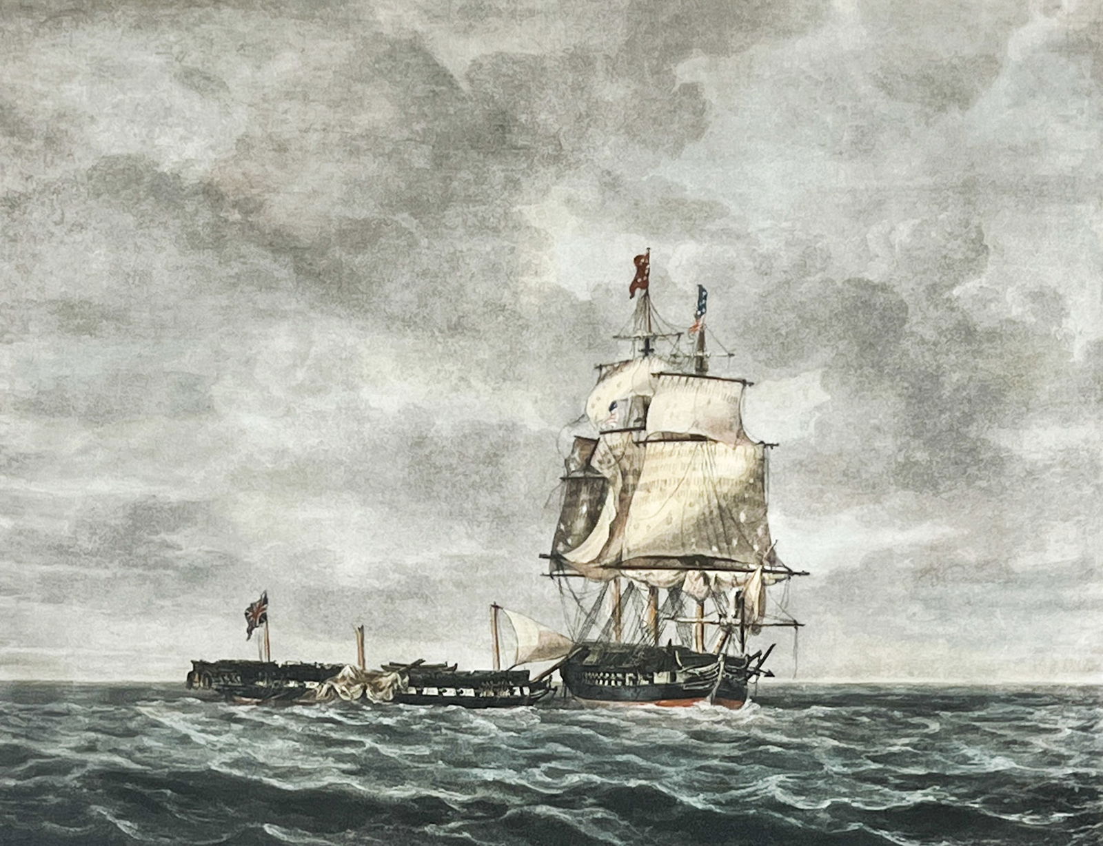 Antique "The Decimation of the Java" 1814 Hand Colored Etching (1 of 2)