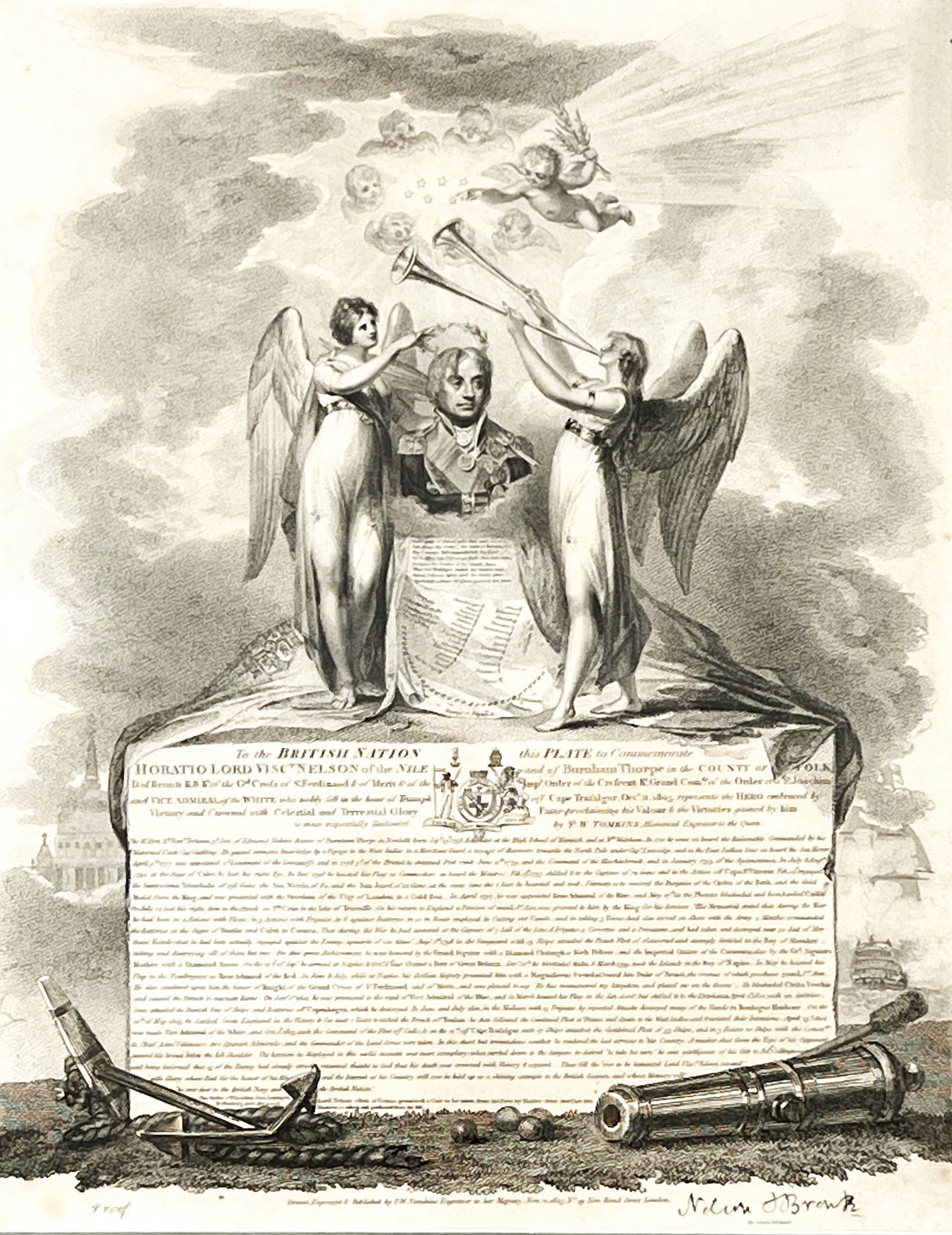 Antique "Admiral Nelson Memorial Monument" 1805 Etching: Antique "Admiral Nelson Memorial Monument" 1805 Etching 16"x13" Image 23"x19" Framed. Excellent condition, not examined outside of framing.