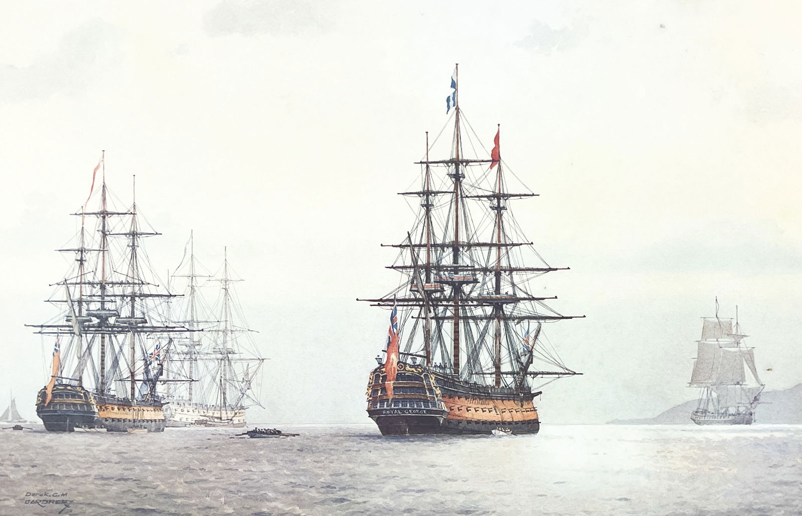 Derek Gardner "Royal George" Lithograph: Derek Gardner (1914-2007 Scottish) "Royal George" Lithograph 14"x20" Image 23"x28.5" Framed. Pencil signed lower right and numbered 390 of 750. Excellent condition, not examined outside of framing.