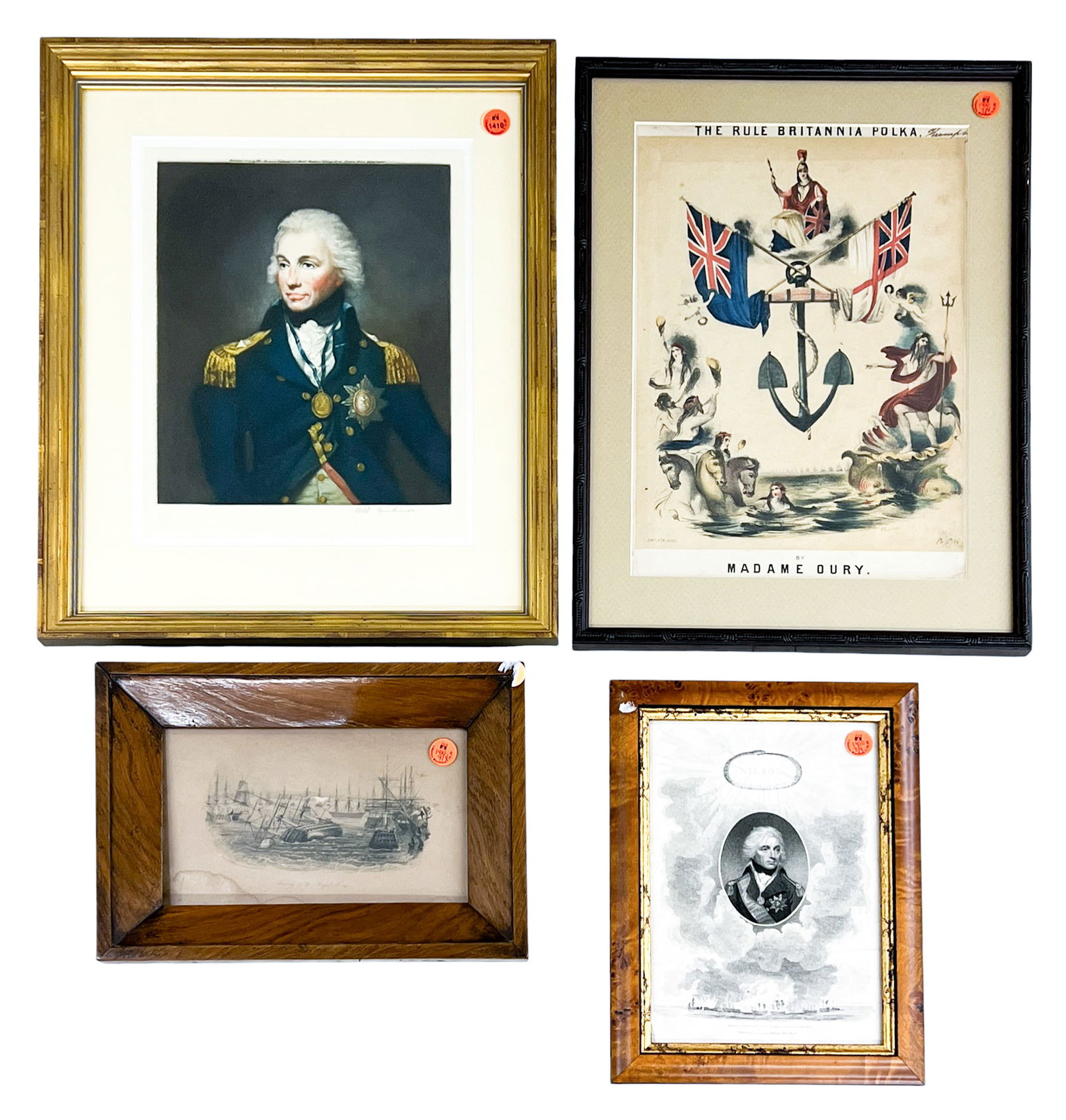 4pc Admiral Nelson Etchings etc.: 4pc Admiral Nelson Etchings etc. 17"x14" Largest Framed