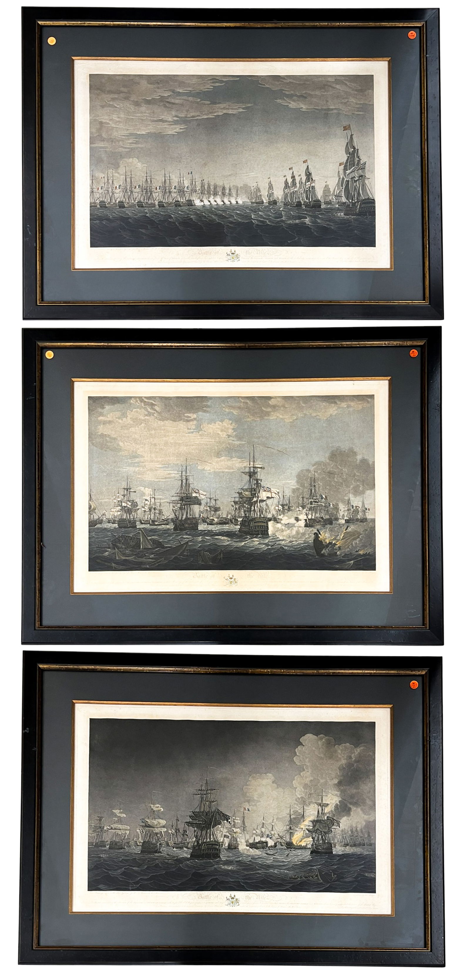 3pc Antique "Battle of the Nile" Hand Colored Etchings (1 of 1)