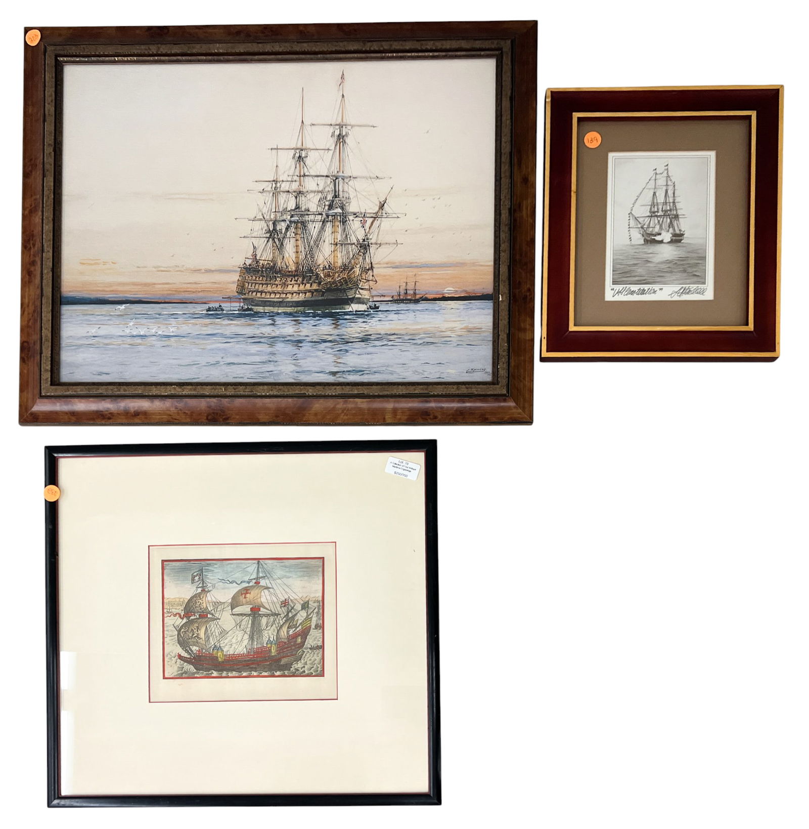 3pc American & Royal Navy Etchings etc.: 3pc American & Royal Navy Etchings etc. 18.5"x23.5 Largest Framed