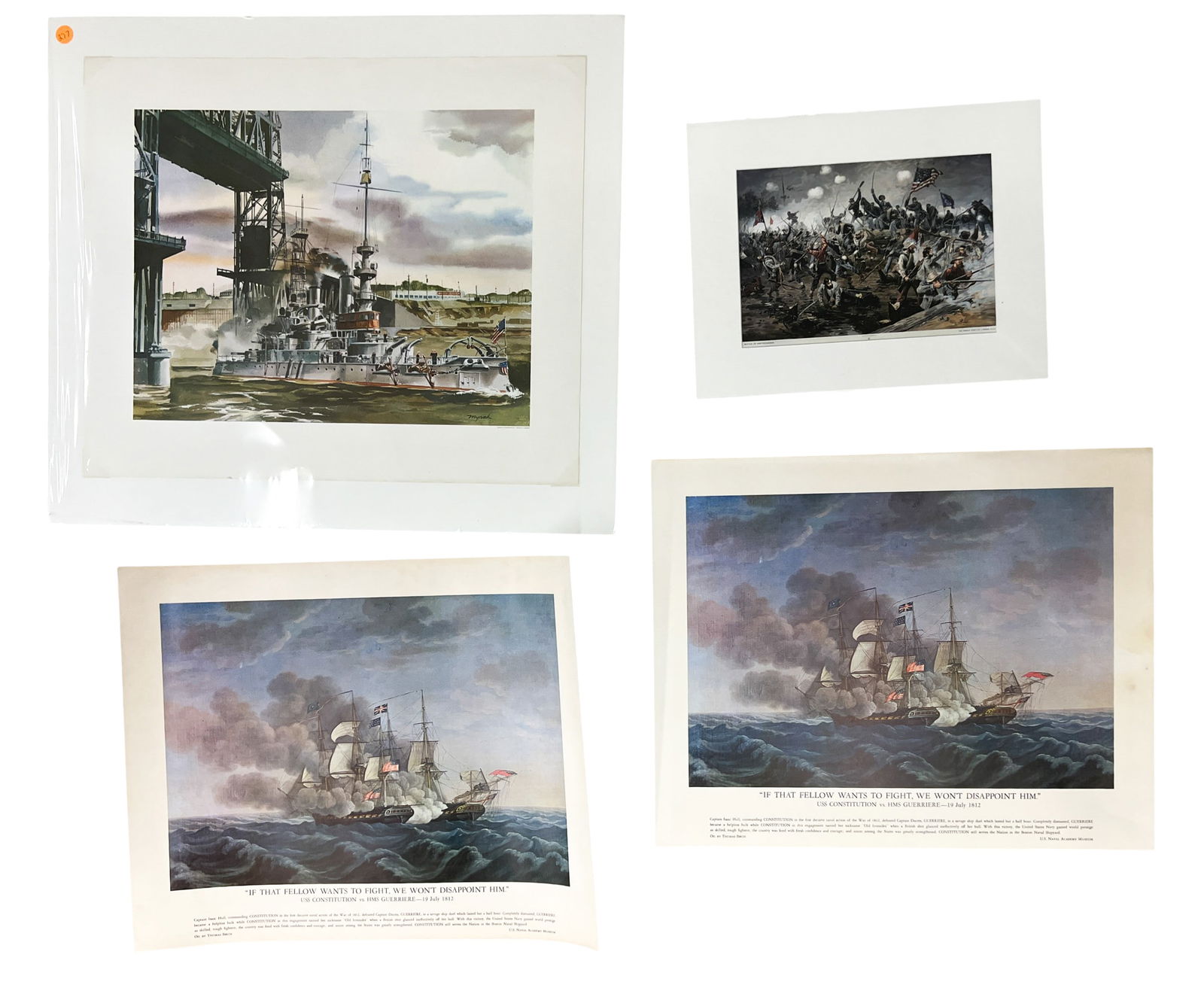 4pc USS Constitution Prints etc.: 4pc USS Constitution Prints etc. 17"x21" Largest Sheet. Loose, unframed. Condition varies.