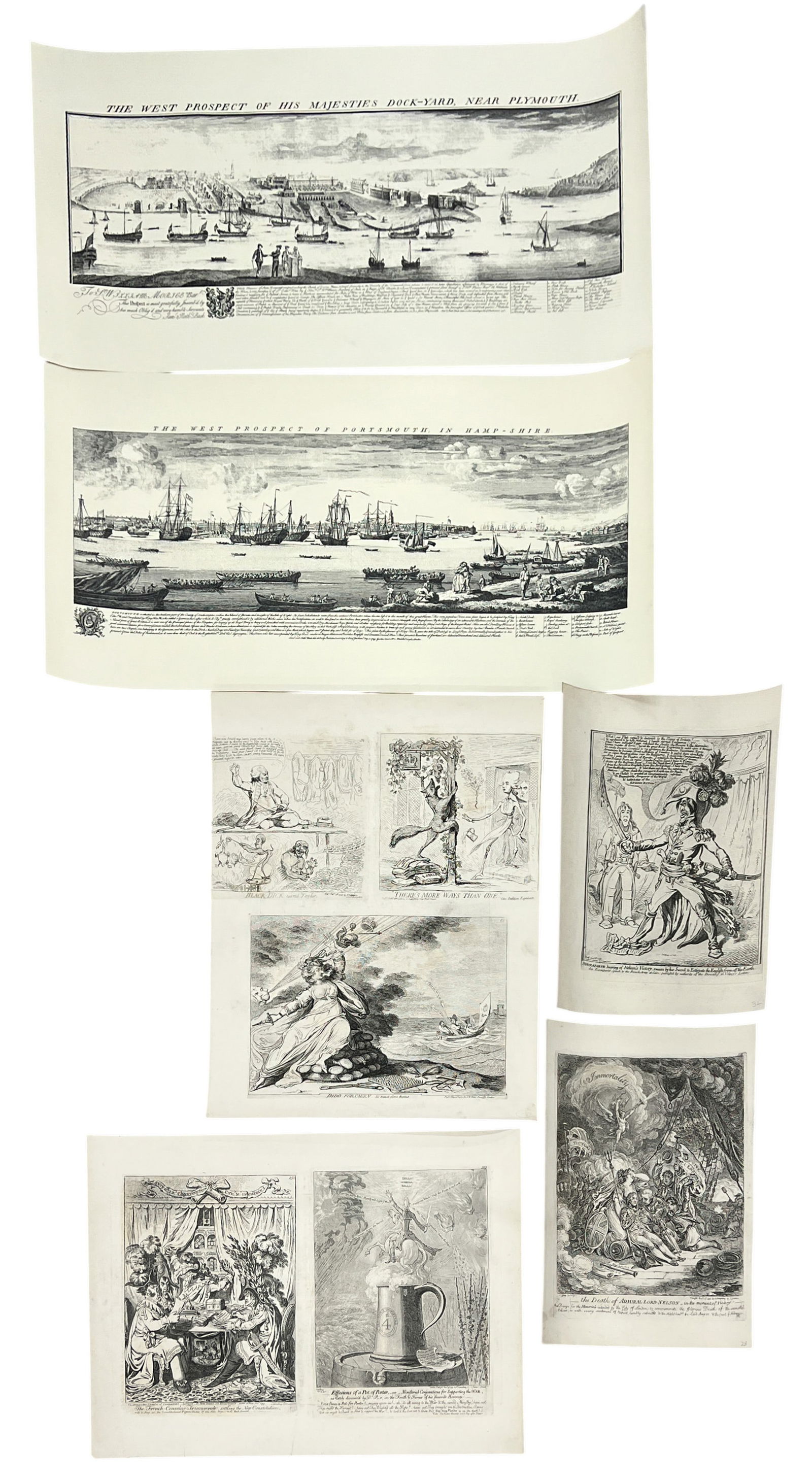 6pc British Etchings etc.: 6pc British Etchings etc. 18"x34" Largest Sheet. Loose, unframed. Condition varies.